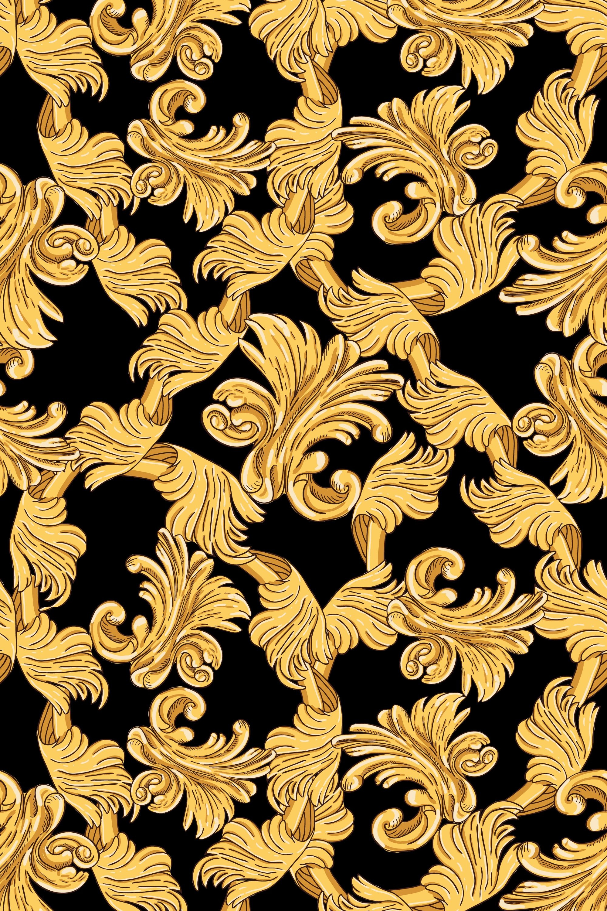 Baroque, Seamless Pattern, Gold Elements, 2000x3000 HD Phone