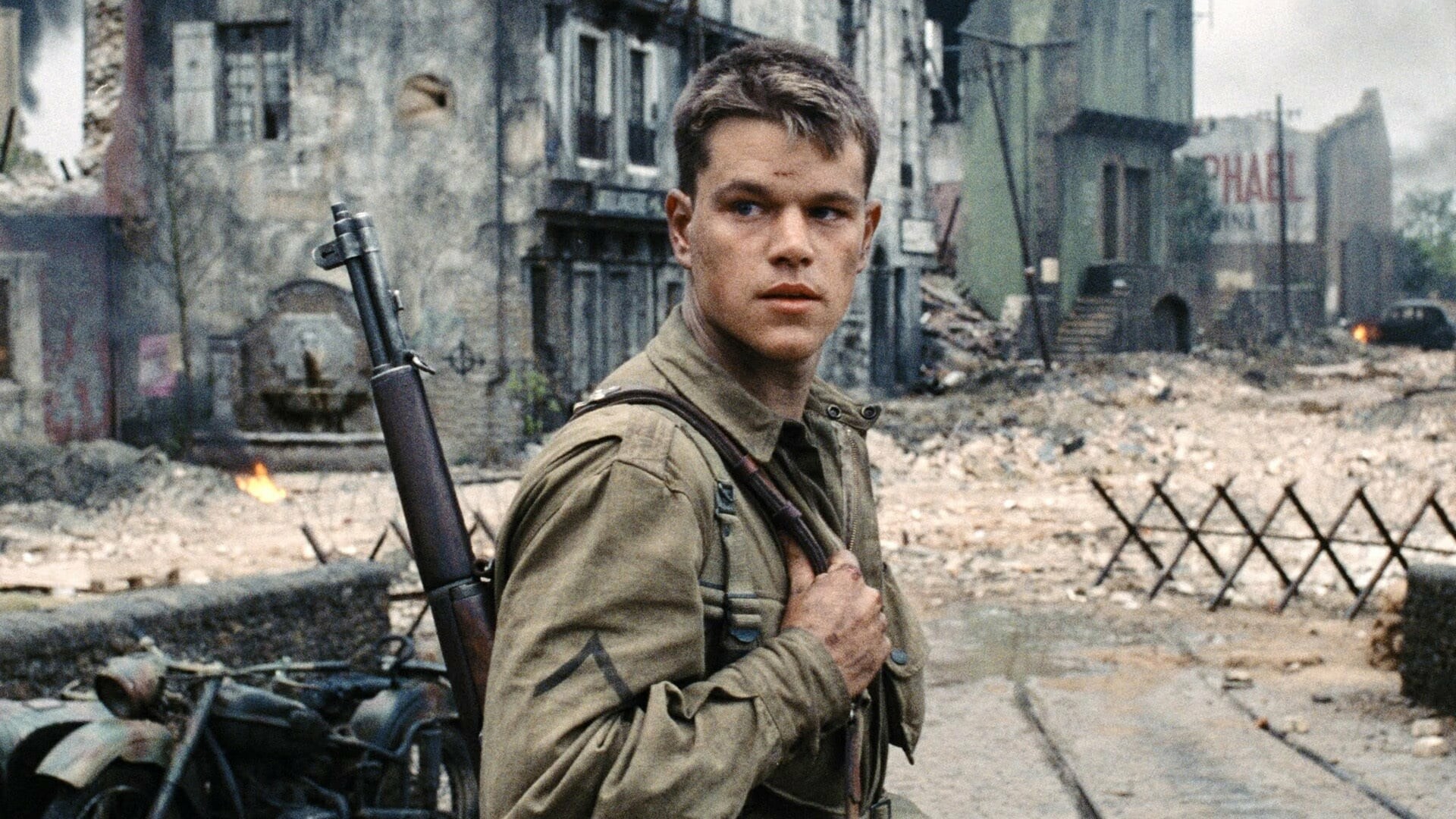 Saving Private Ryan: The film lost the Best Picture award to Shakespeare in Love, Matt Damon. 1920x1080 Full HD Background.