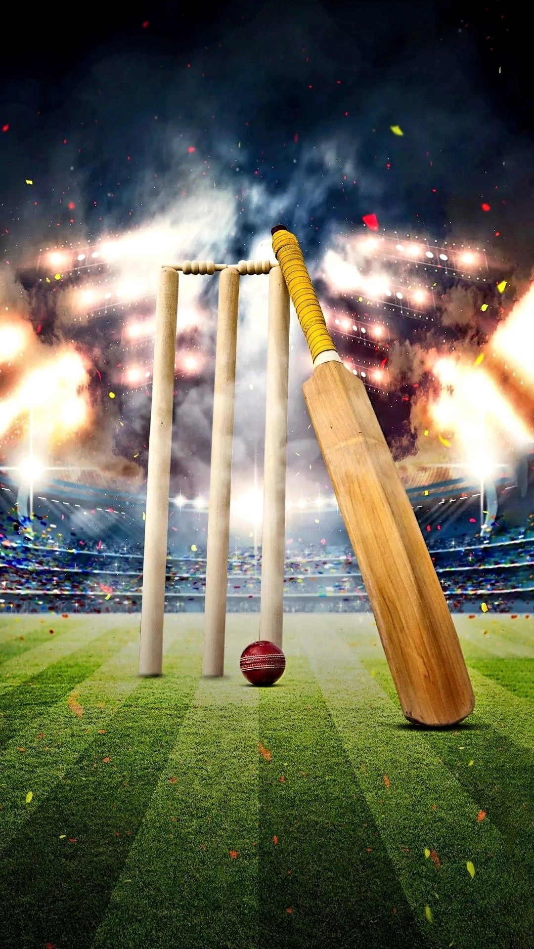 Cricket: Modern sports equipment for a bat-and-ball game, Cricket bat, Cricket ball. 1080x1920 Full HD Background.