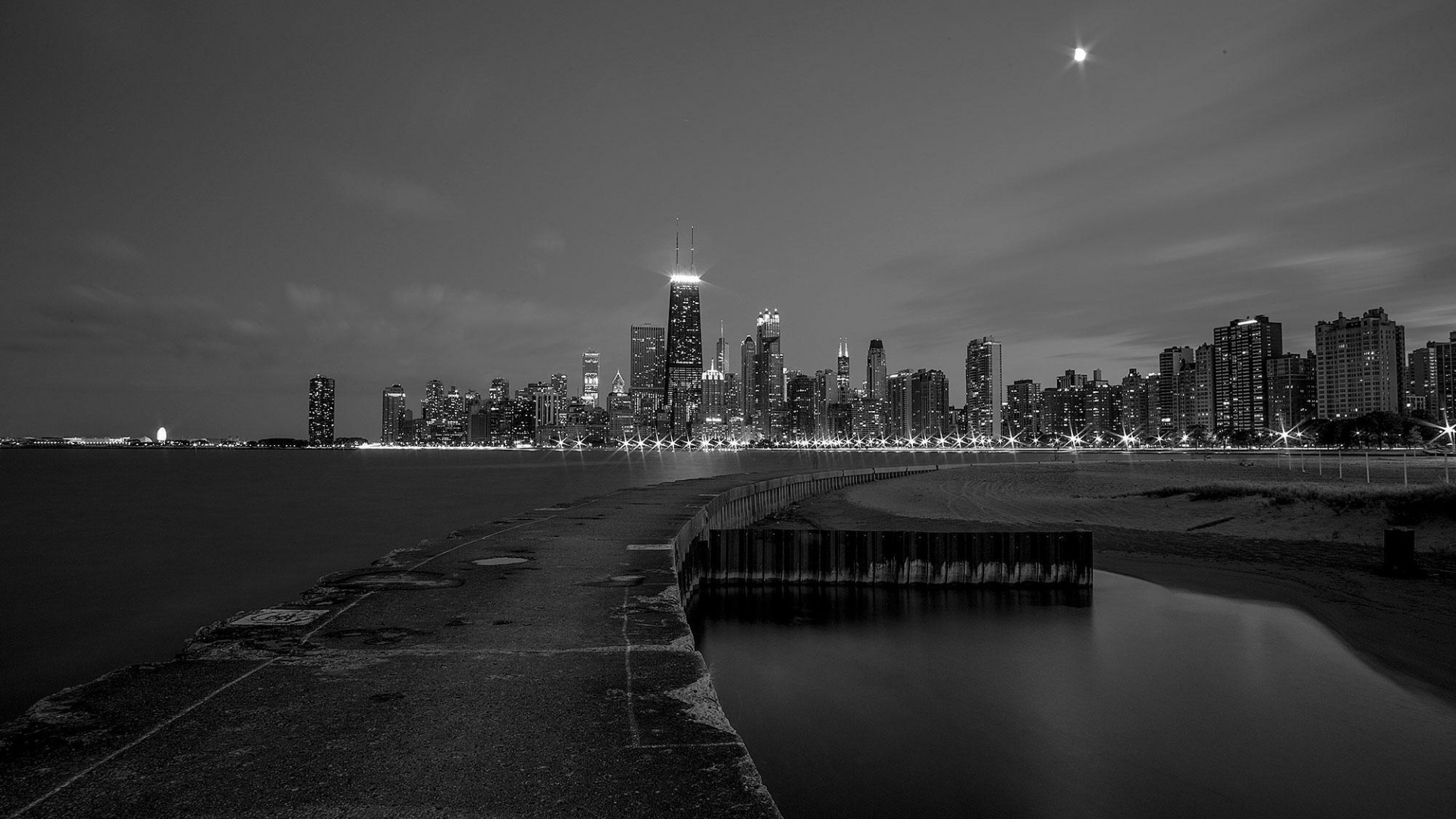 Black and White Chicago Skyline, Iconic wallpaper, Classic black and white, Chicago views, 1920x1080 Full HD Desktop