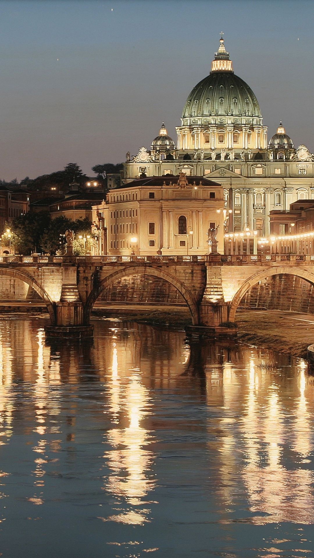Rome: Ponte Sant’ Angelo, One of the main ancient Roman bridges. 1080x1920 Full HD Wallpaper.