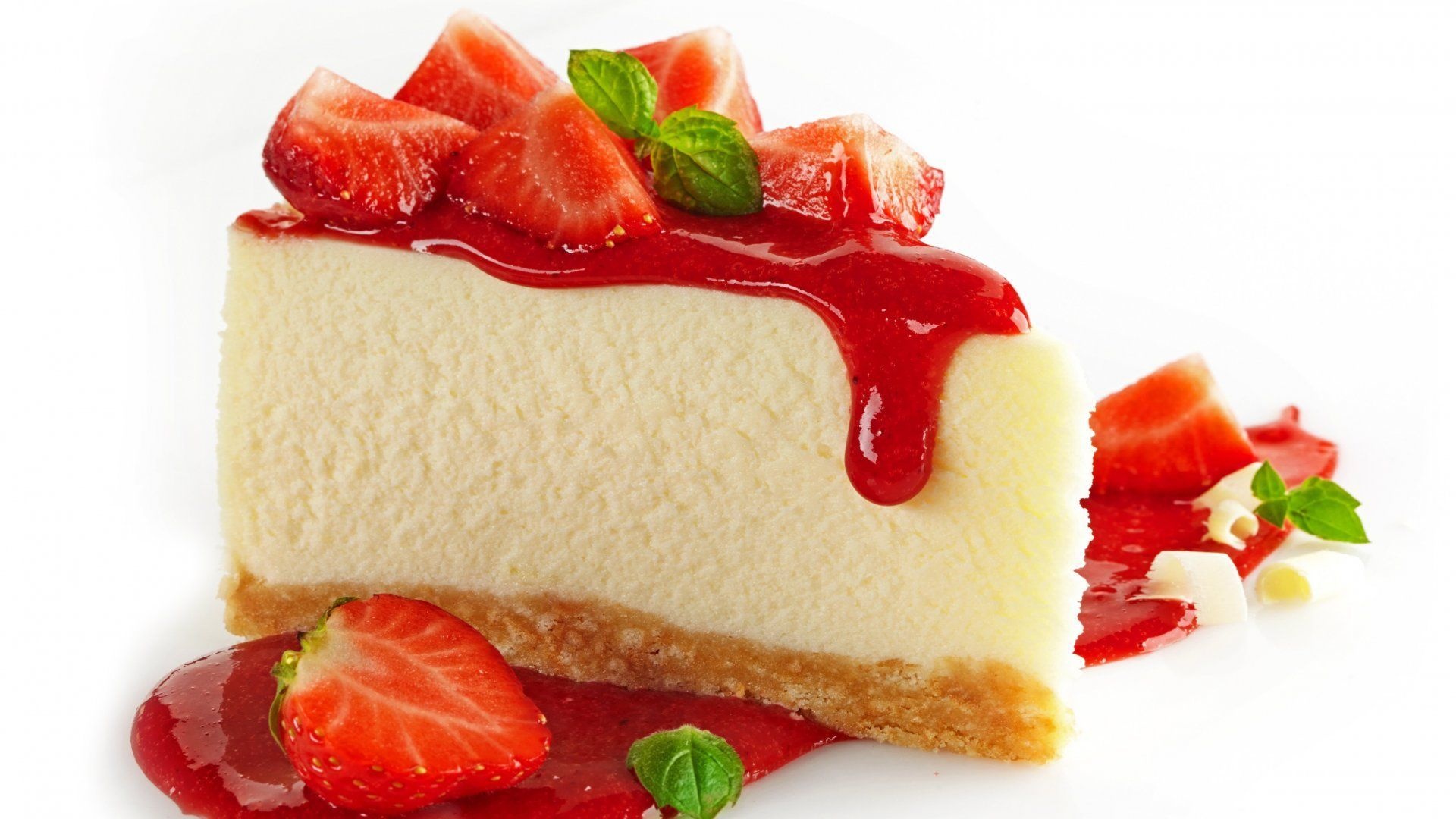 Cheesecake: Typically made with a cheese like ricotta, cream cheese, or Neufchatel. 1920x1080 Full HD Background.