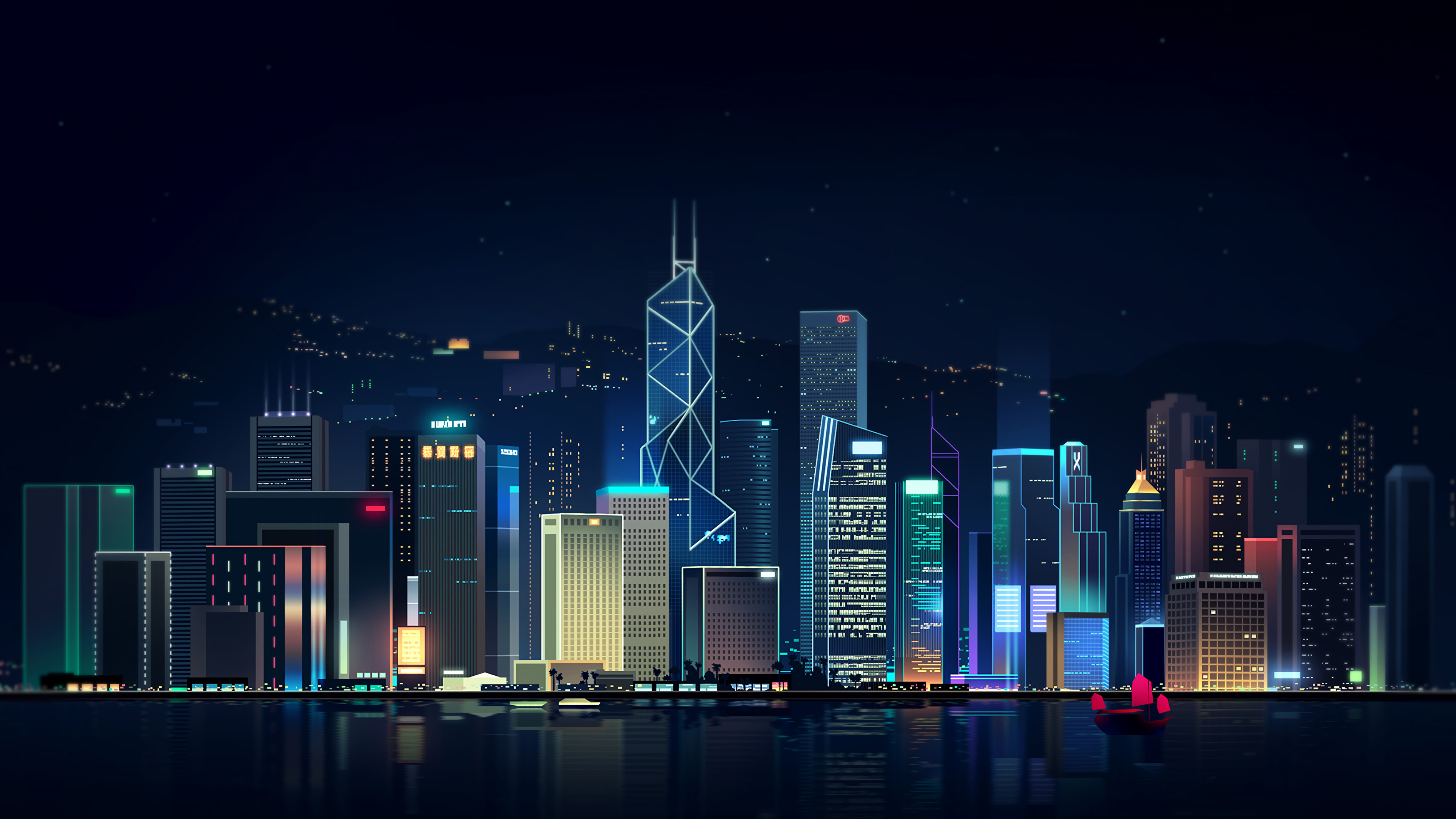 Futuristic city, Neon lights, Urban skyline at night, Supernatural cityscape, 3840x2160 4K Desktop
