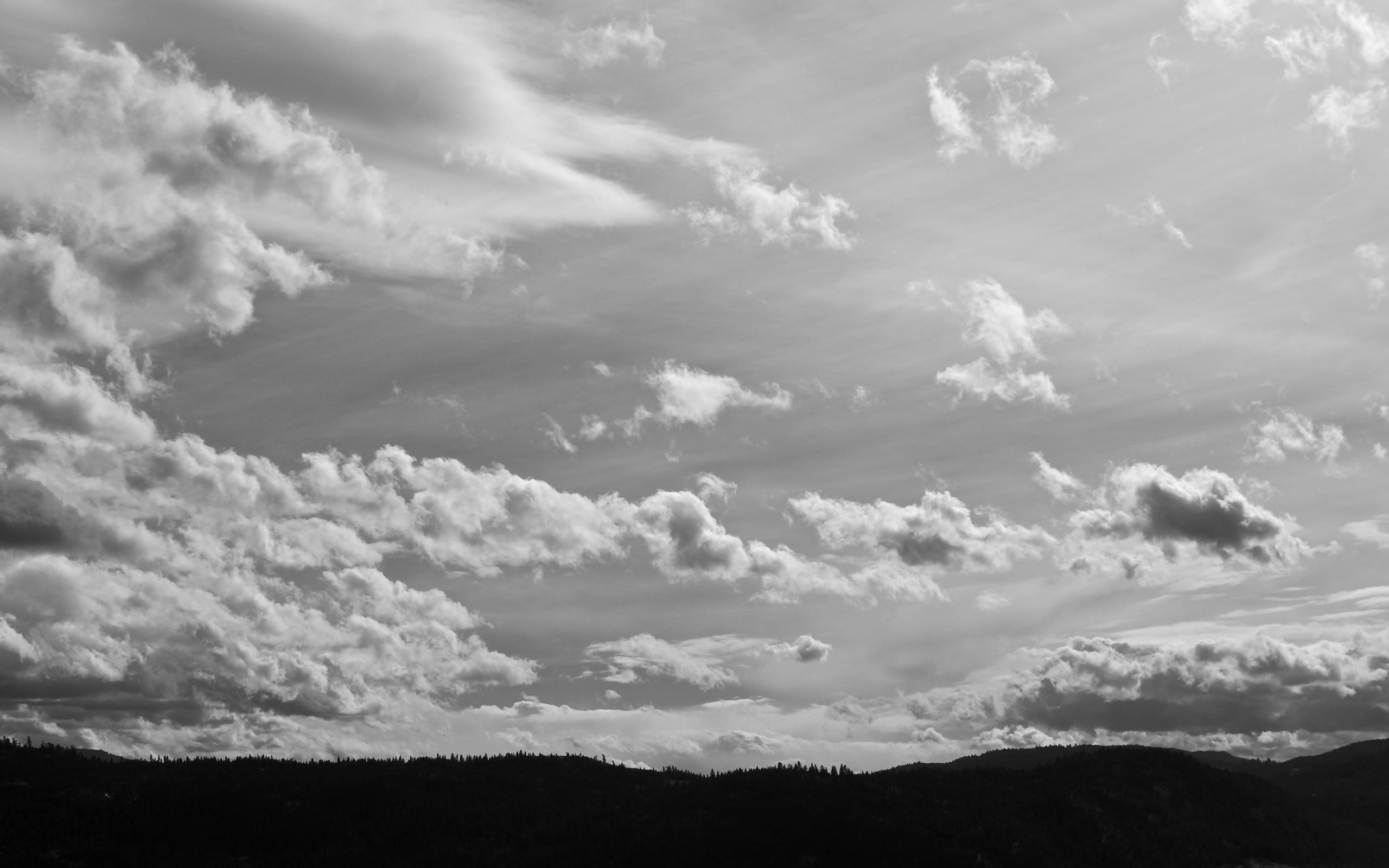 Gray Cloudy Sky: Monochrome, Groups of clouds: lower, middle and high level. 2560x1600 HD Background.