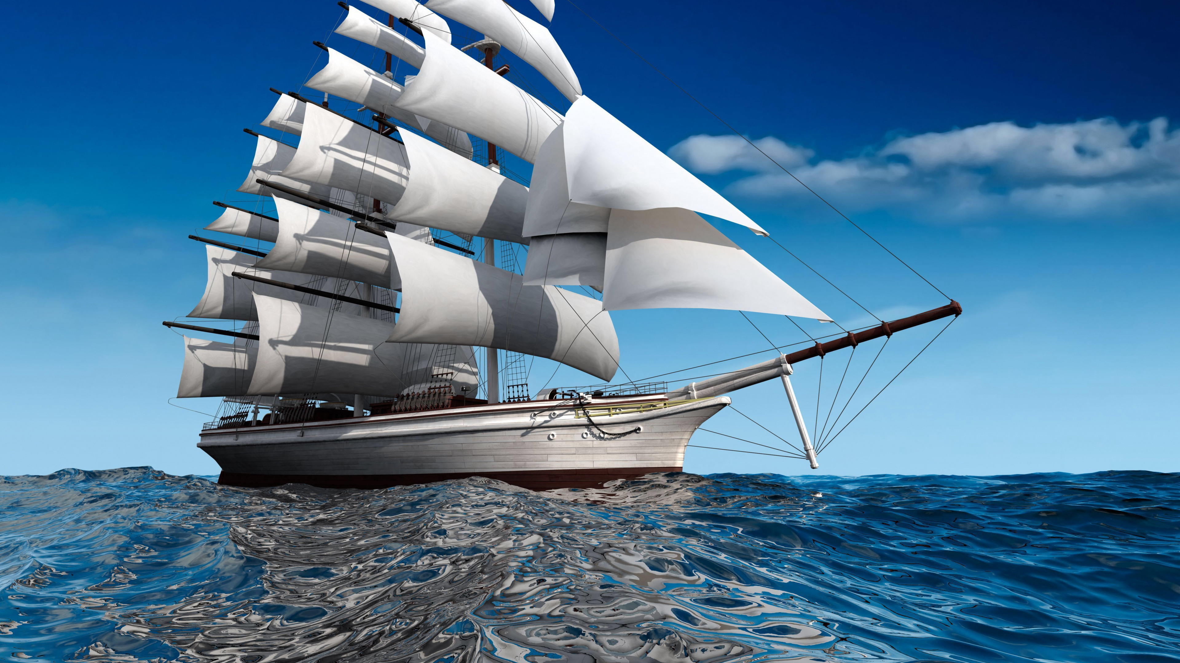 Windjammer: A sailing ship, Multiple masts that may be square rigged. 3840x2160 4K Wallpaper.