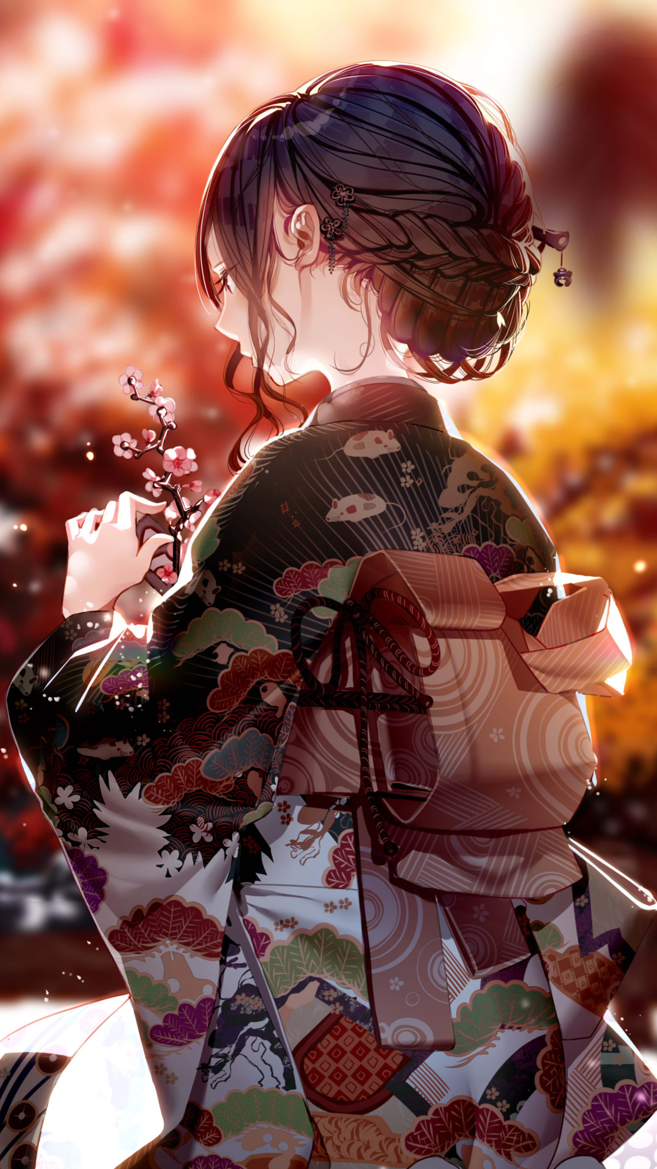 Kimono dress, Anime girl, 4K resolution, Sony Xperia wallpapers, 2160x3840 4K Phone