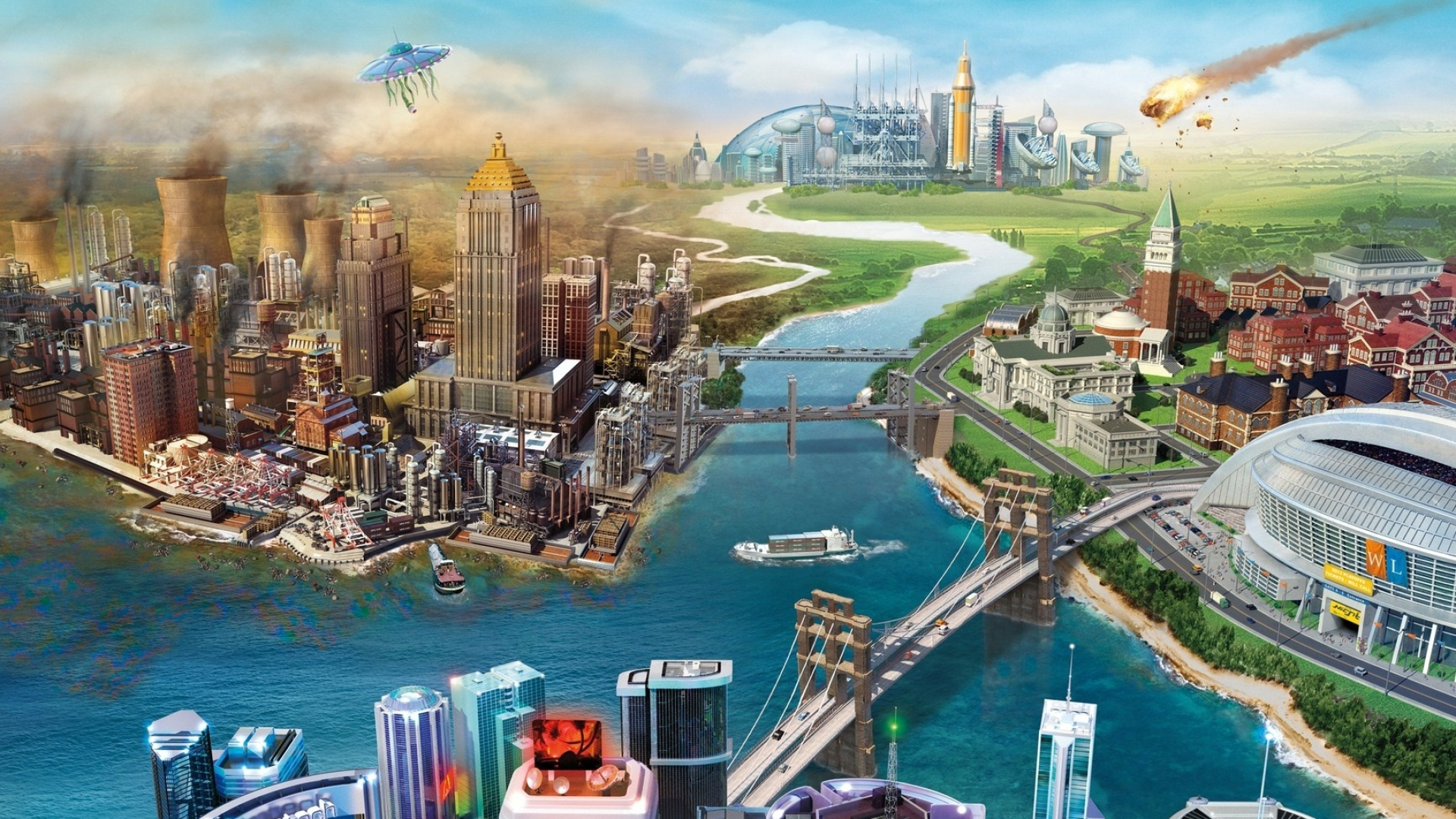 SimCity wallpaper, City simulation game, Urban planning visuals, Simulated cityscape, 1920x1080 Full HD Desktop