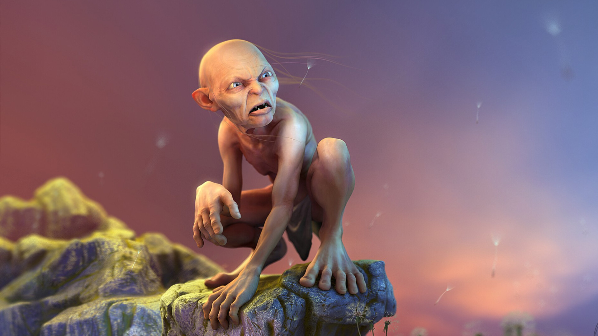 Gollum, Lord of the Rings, Detailed wallpaper, Fierce expression, 1920x1080 Full HD Desktop