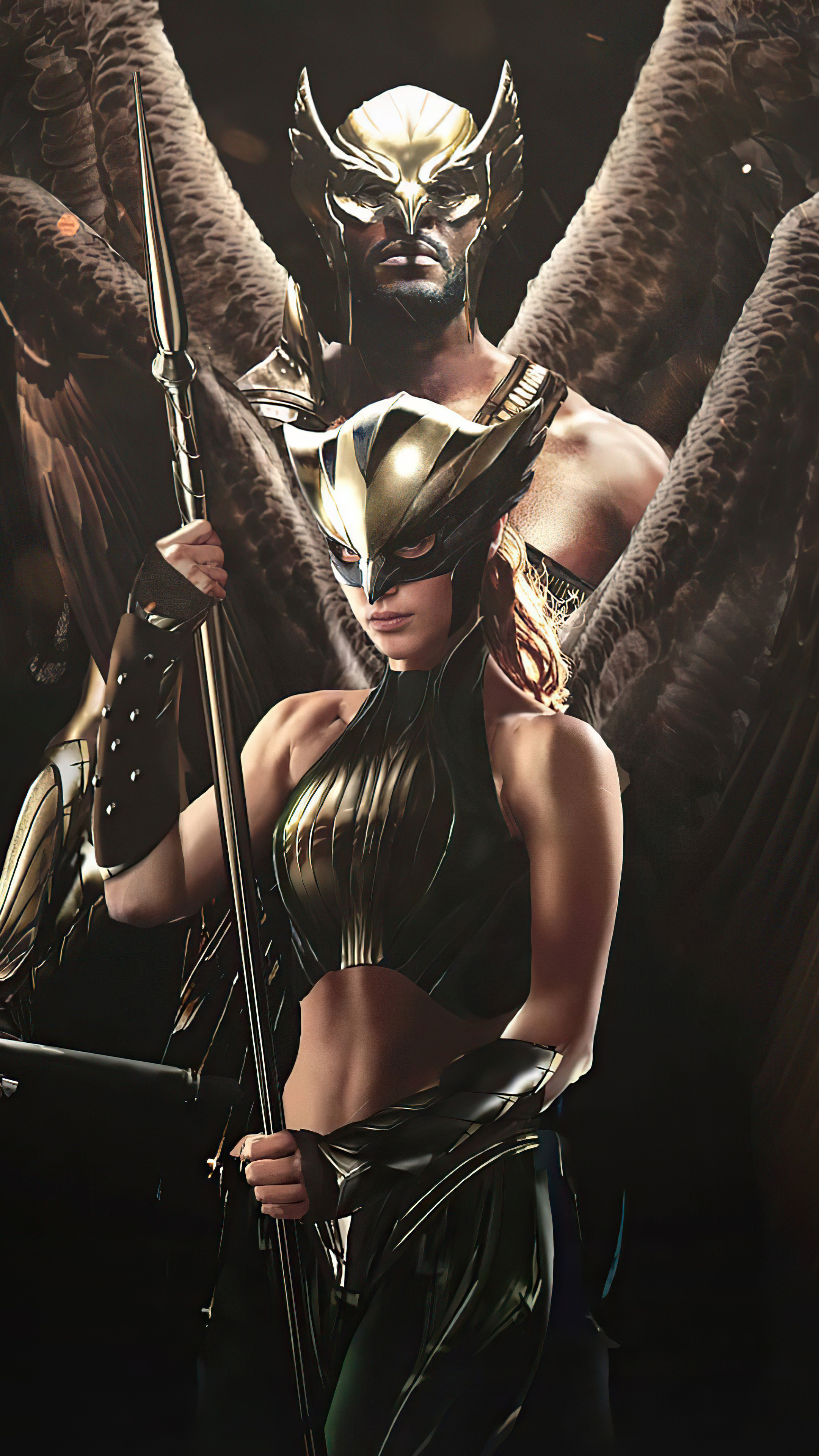 Hawkman and Hawkgirl, 4K wallpapers, Sony Xperia devices, Superhero duo, 2160x3840 4K Handy