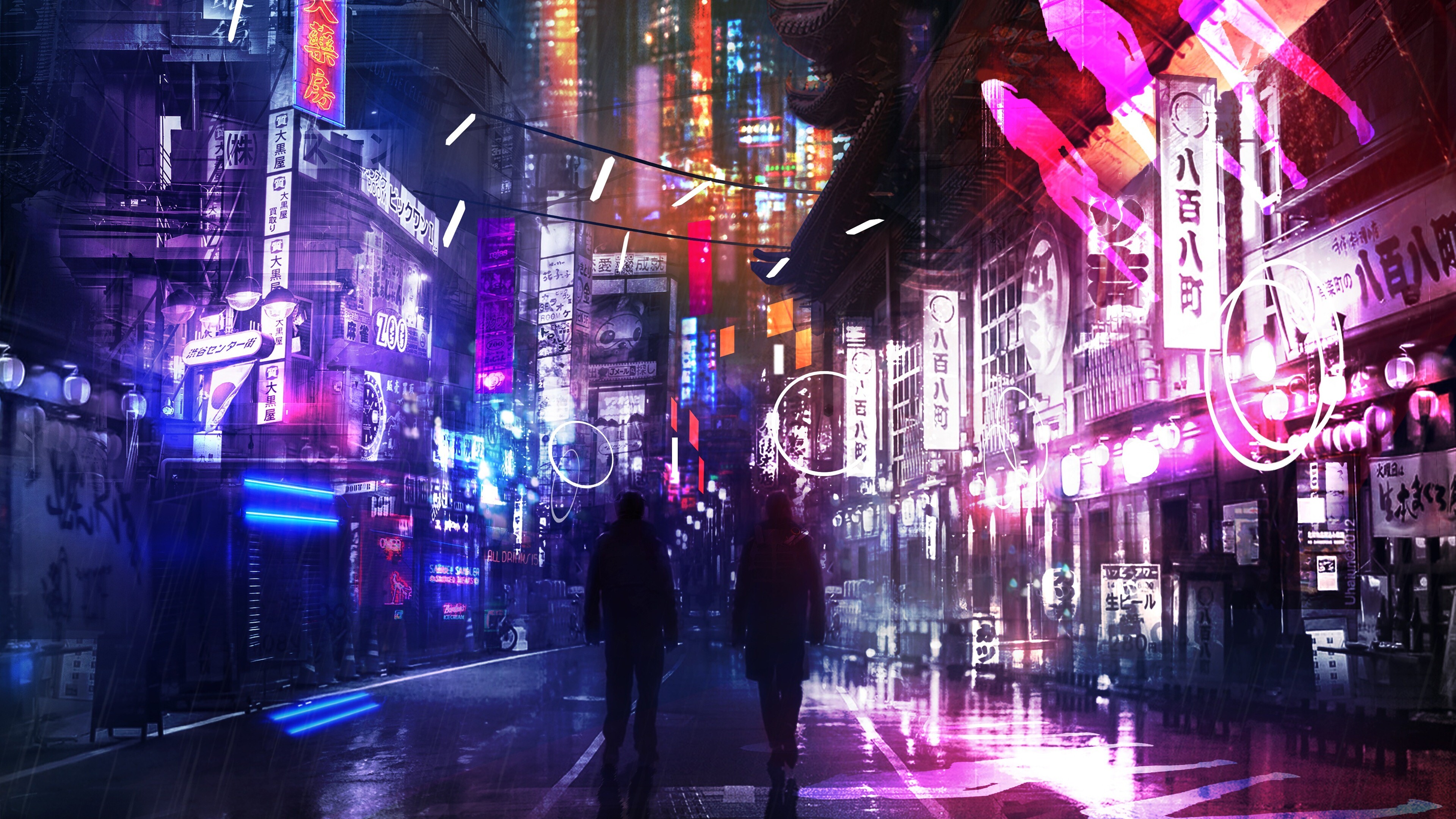 Neon: Futuristic Cit, Colors create a strong contrast to darker surroundings. 3840x2160 4K Background.