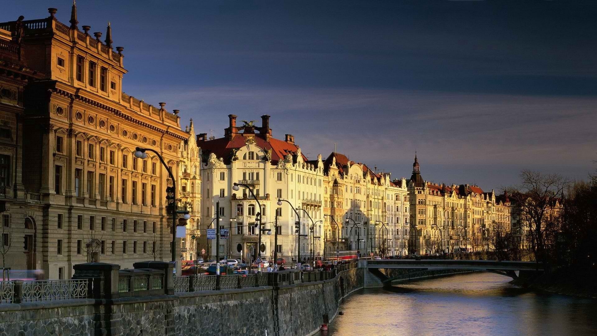 Czechia (Czech Republic): Vltava, Prague's river, Waterfront. 1920x1080 Full HD Wallpaper.