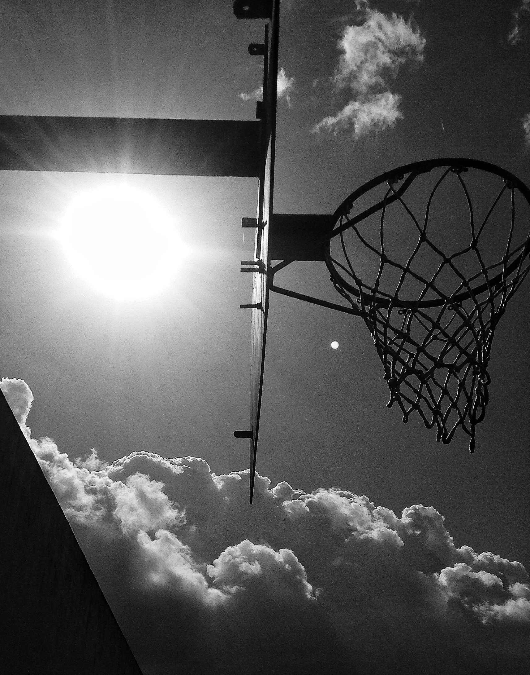 Streetball: Monochrome basketball basket, Los Angeles outdoor court. 1720x2180 HD Wallpaper.