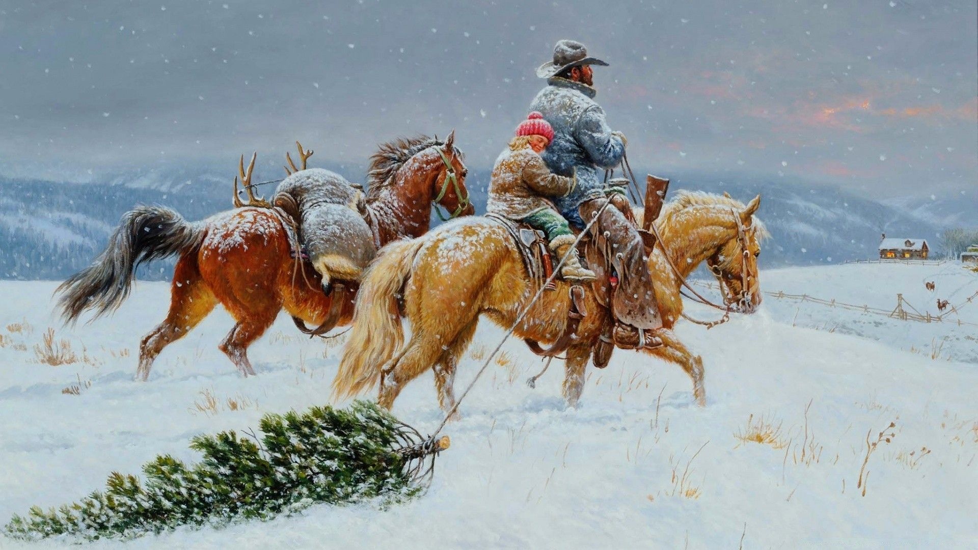 Snowy horses, Winter wonderland, Majestic creatures, Christmas spirit, 1920x1080 Full HD Desktop