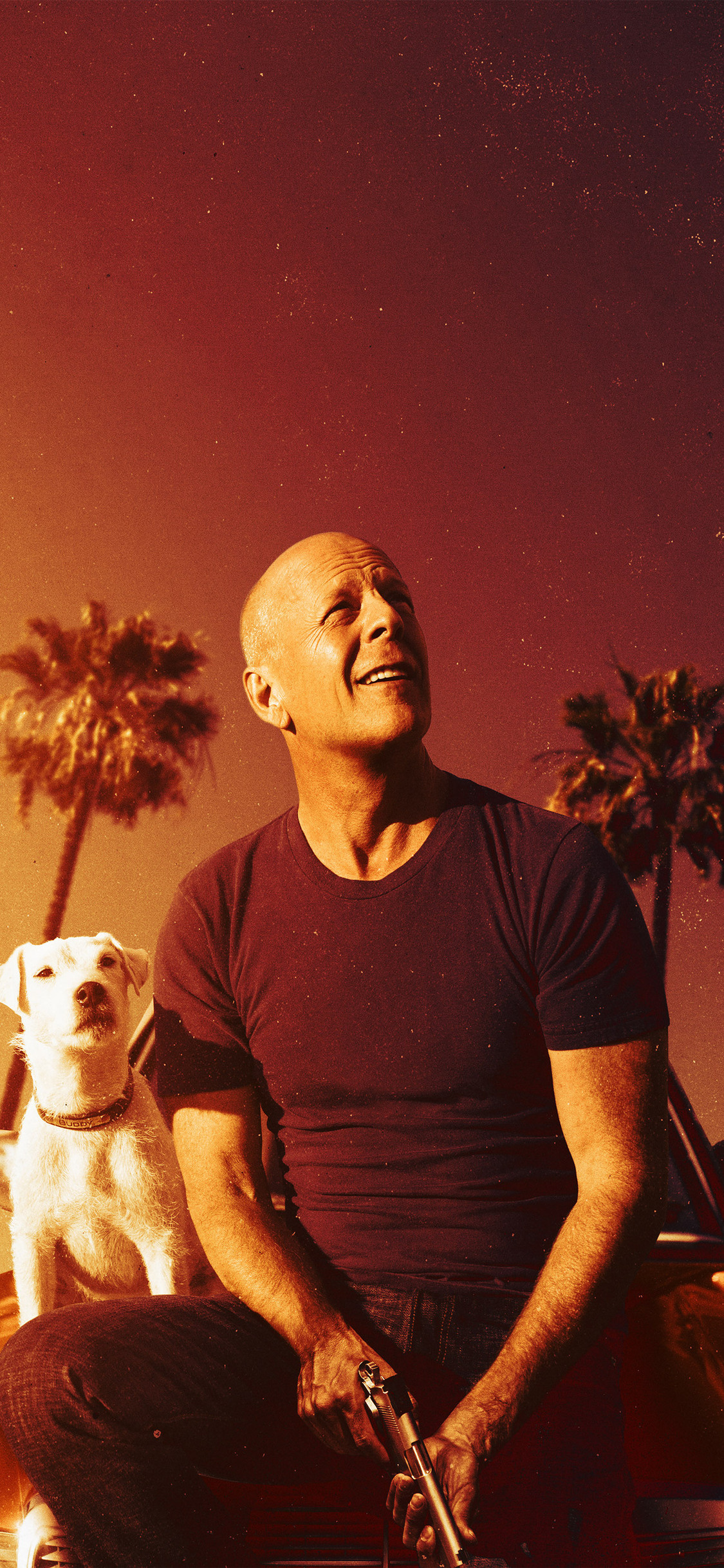 Bruce Willis, Movies, Hollywood, Dog companion, 1130x2440 HD Phone