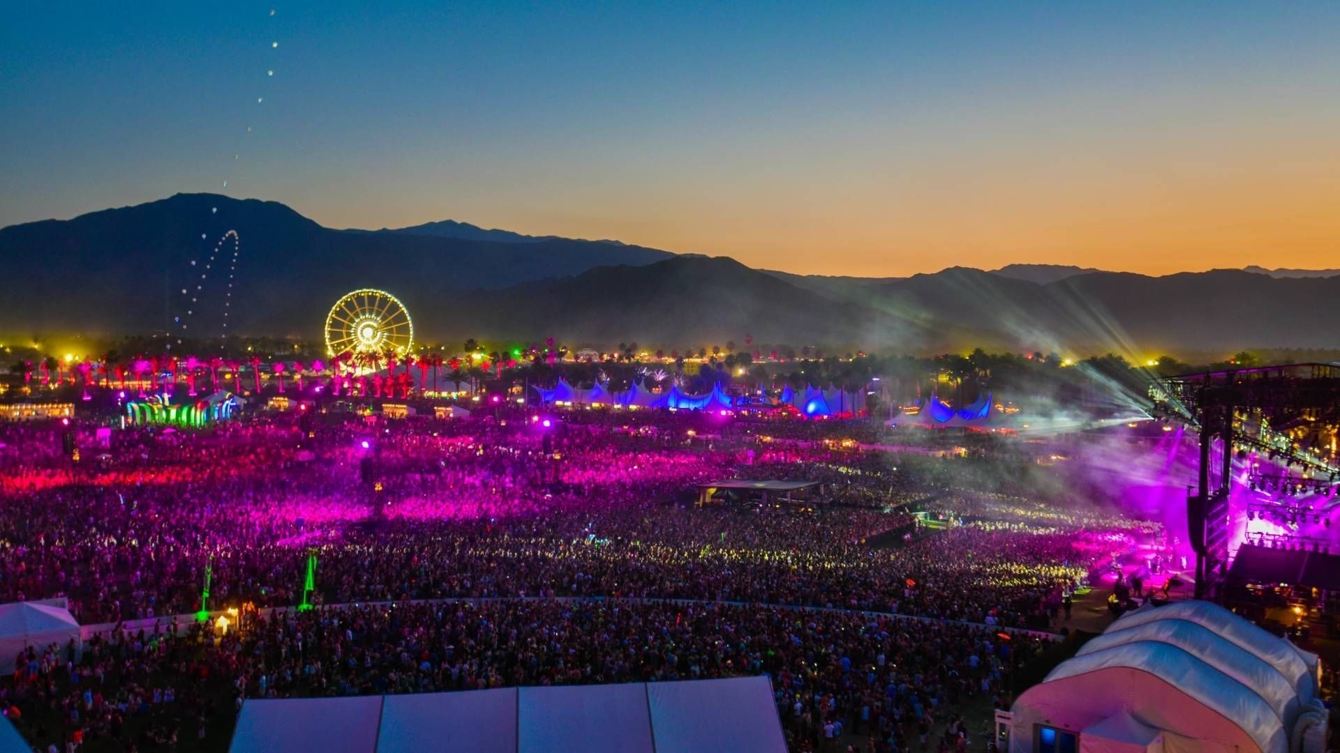 Coachella: Several stages continuously hosting live music, Live performance. 1920x1080 Full HD Wallpaper.