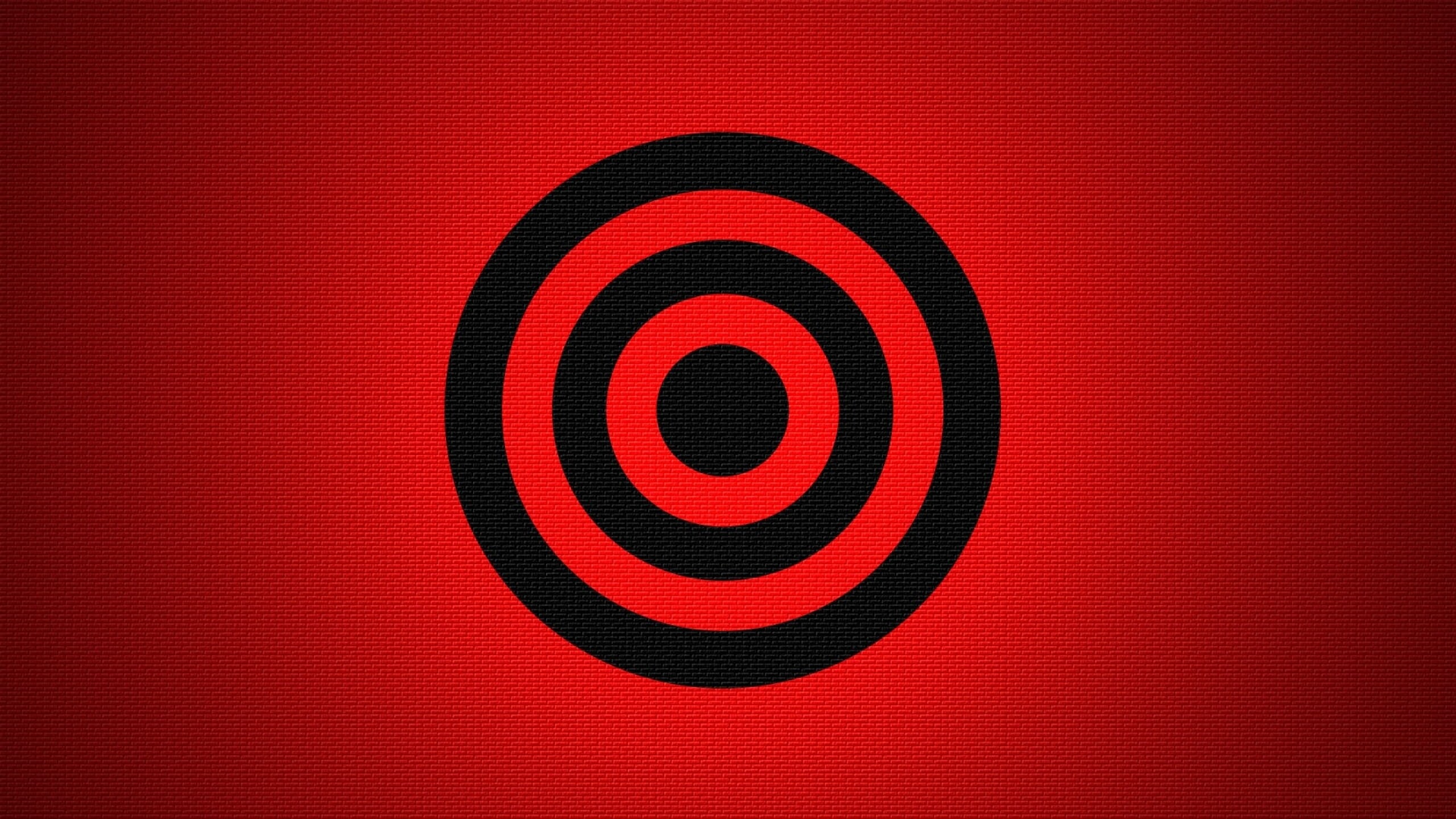 Goal (Aim): Minimalistic target, Red, Black, Rings, Symmetry, Parallels, Bullseye. 2560x1440 HD Wallpaper.