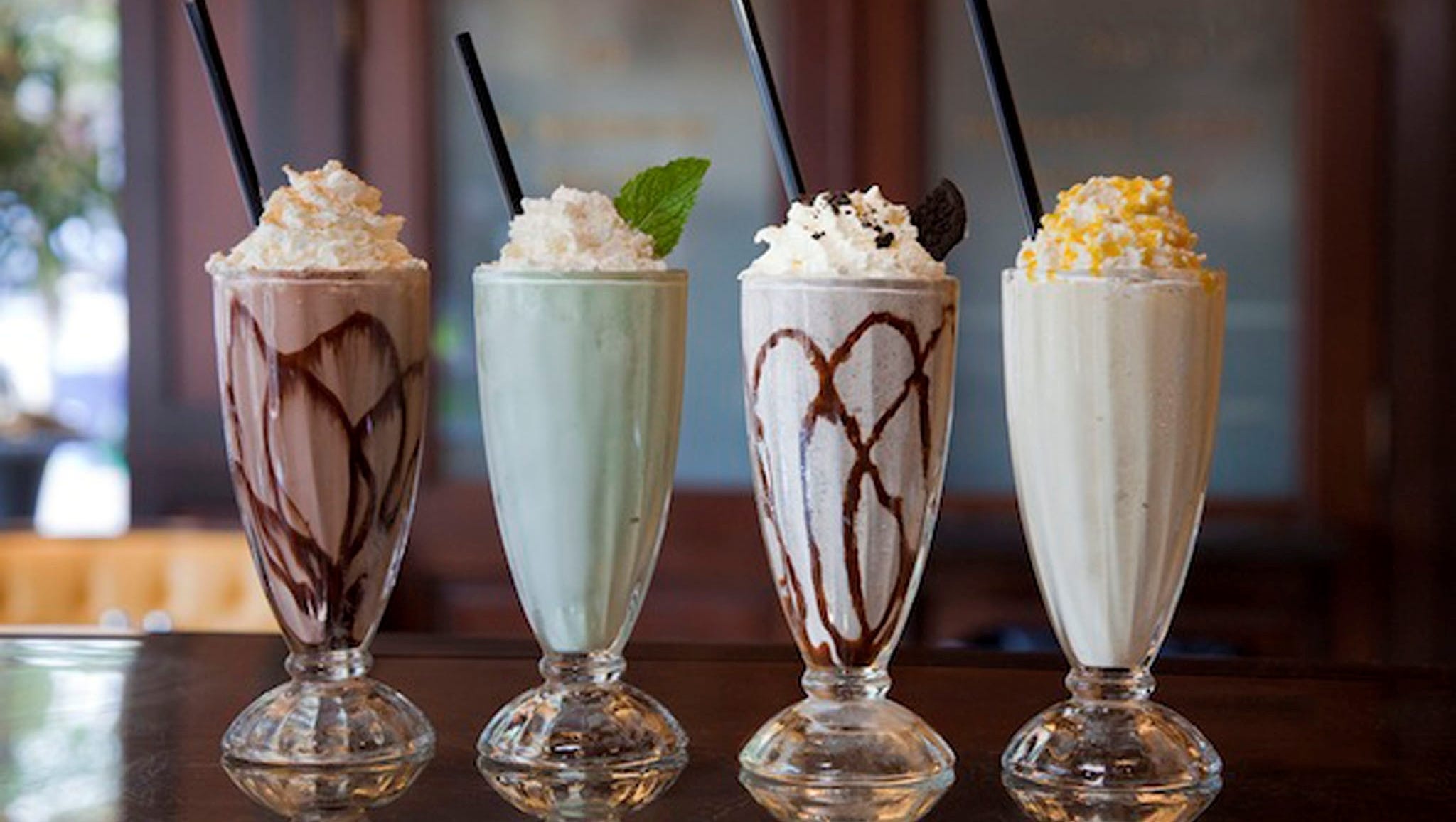 Milkshake: A sweet, cold drink made with ice cream. 2050x1160 HD Background.