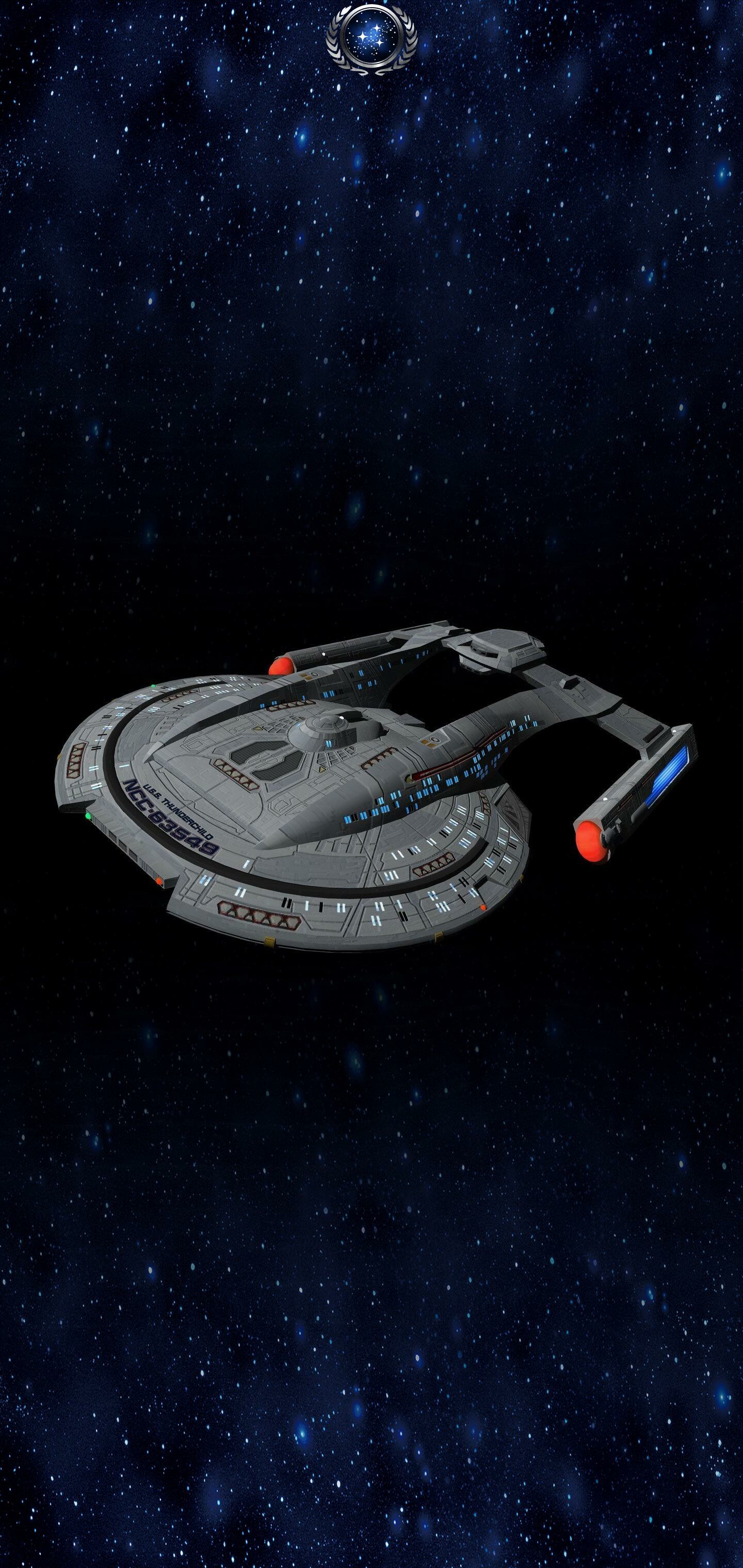 Star Trek: Akira Class, a type of heavy cruiser starship in service to the Federation Starfleet in the 24th century. 1440x3040 HD Background.