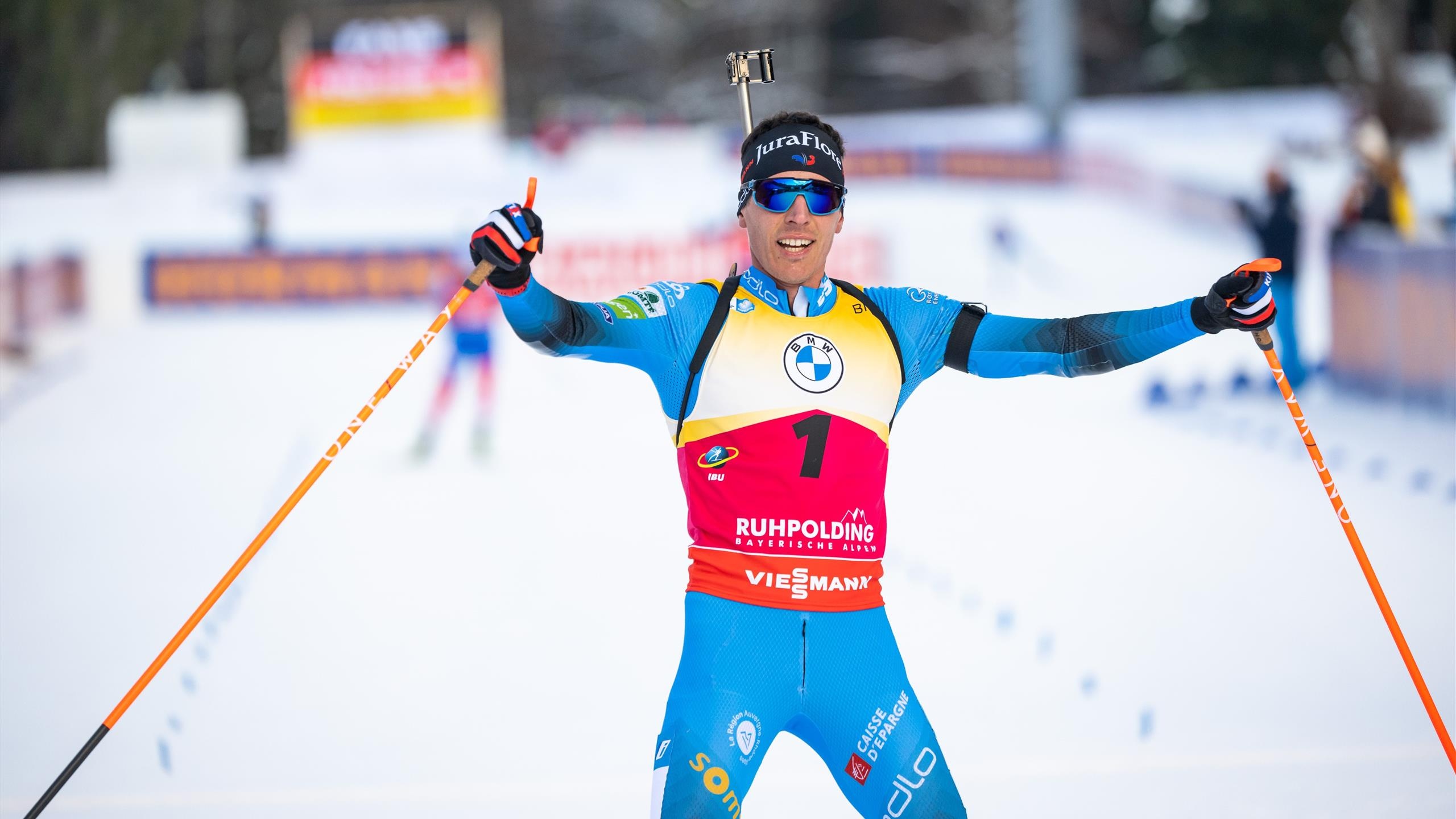 Quentin Fillon Maillet, Ruhpolding victory, Erik Lesser, Thrilling biathlon race, 2560x1440 HD Desktop