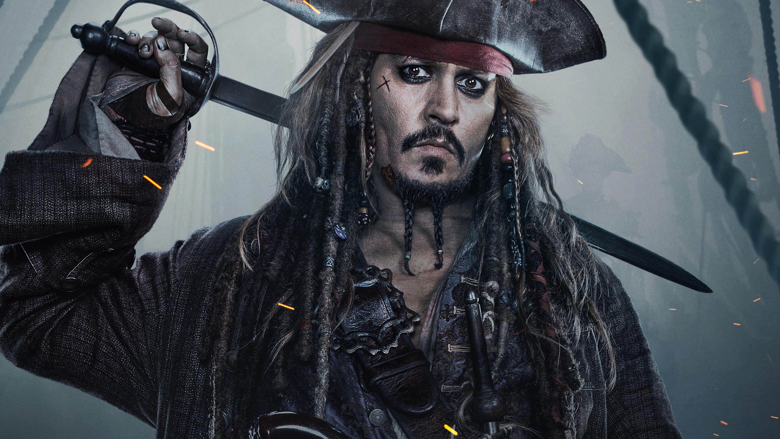 Johnny Depp: Achieved perhaps his greatest success as Capt. Jack Sparrow in the Pirates of the Caribbean series. 2560x1440 HD Background.