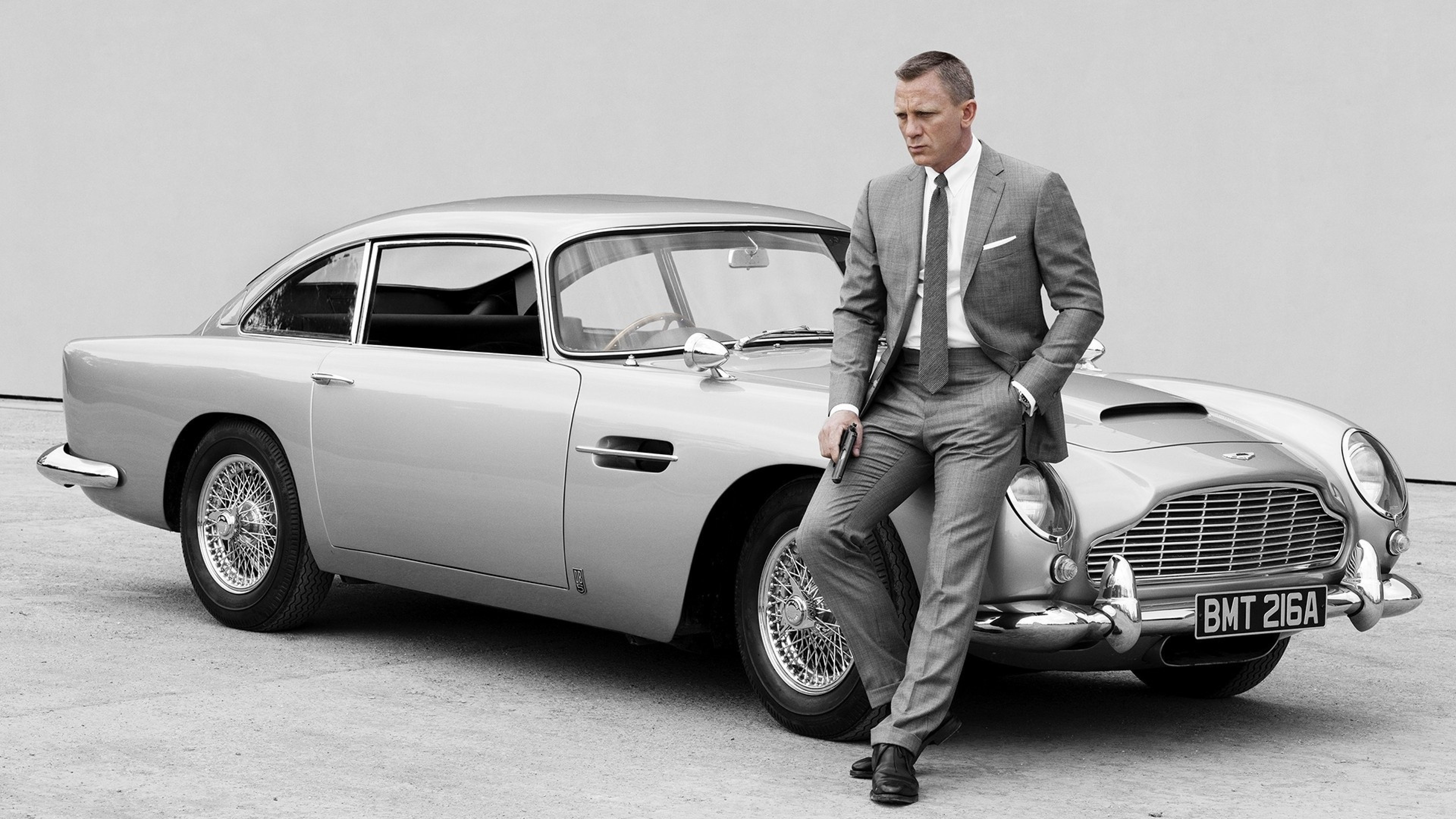 James Bond 007, Classic car wallpaper, Aston Martin, Gun silhouette, 3840x2160 4K Desktop