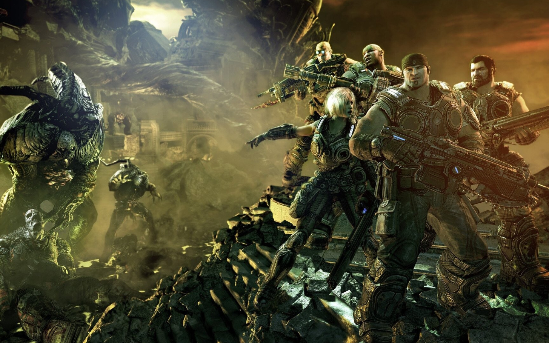Gears of War franchise, Intense gaming battles, Game's aesthetic, Iconic characters, 1920x1200 HD Desktop