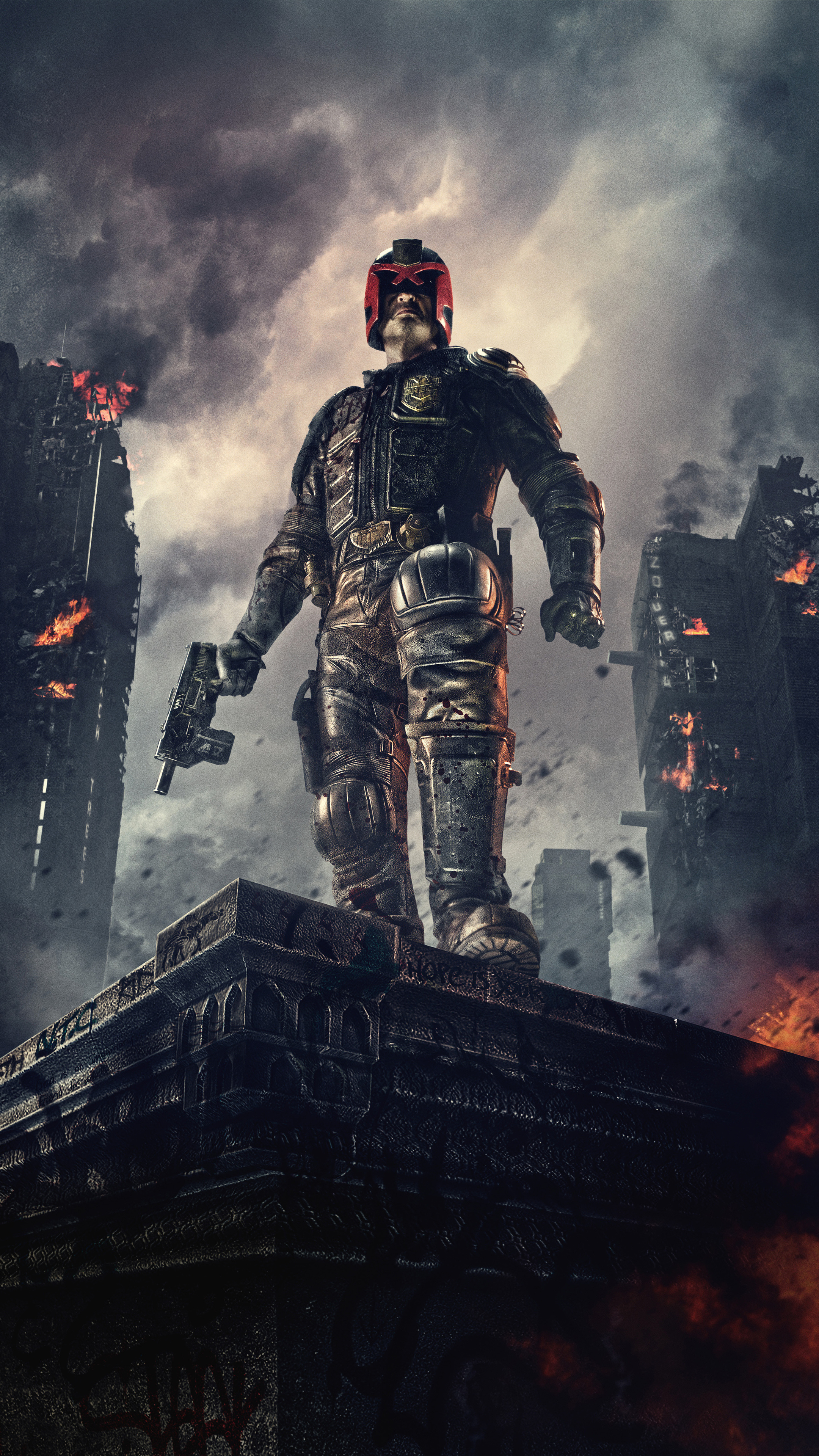 Dredd: Based on the 2000 AD comic strip, Character created by John Wagner and Carlos Ezquerra. 2160x3840 4K Background.