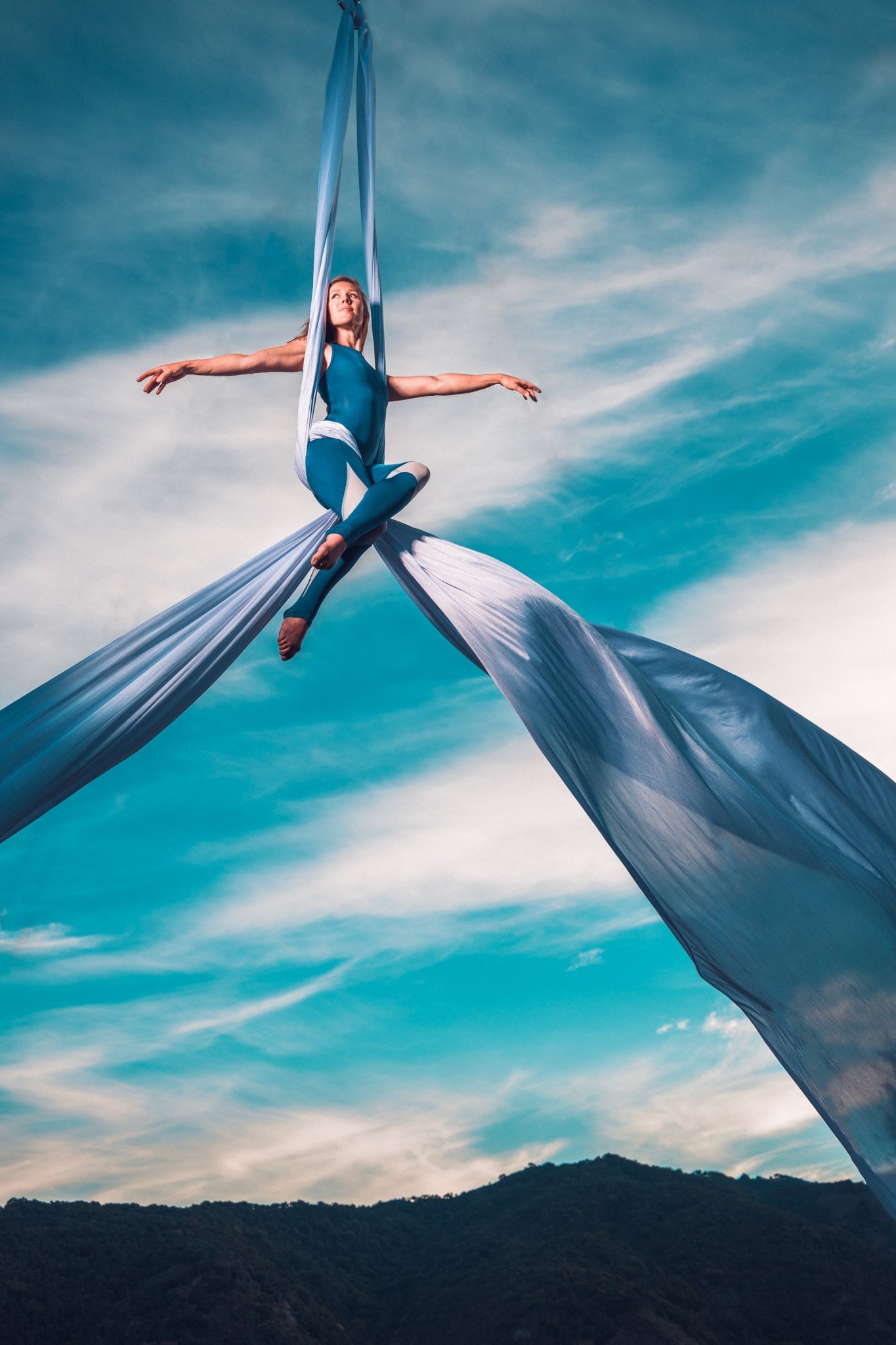 Aerial Silks: Extreme performance in the air by a professional aerialist, Outdoor sports activity. 1370x2050 HD Wallpaper.