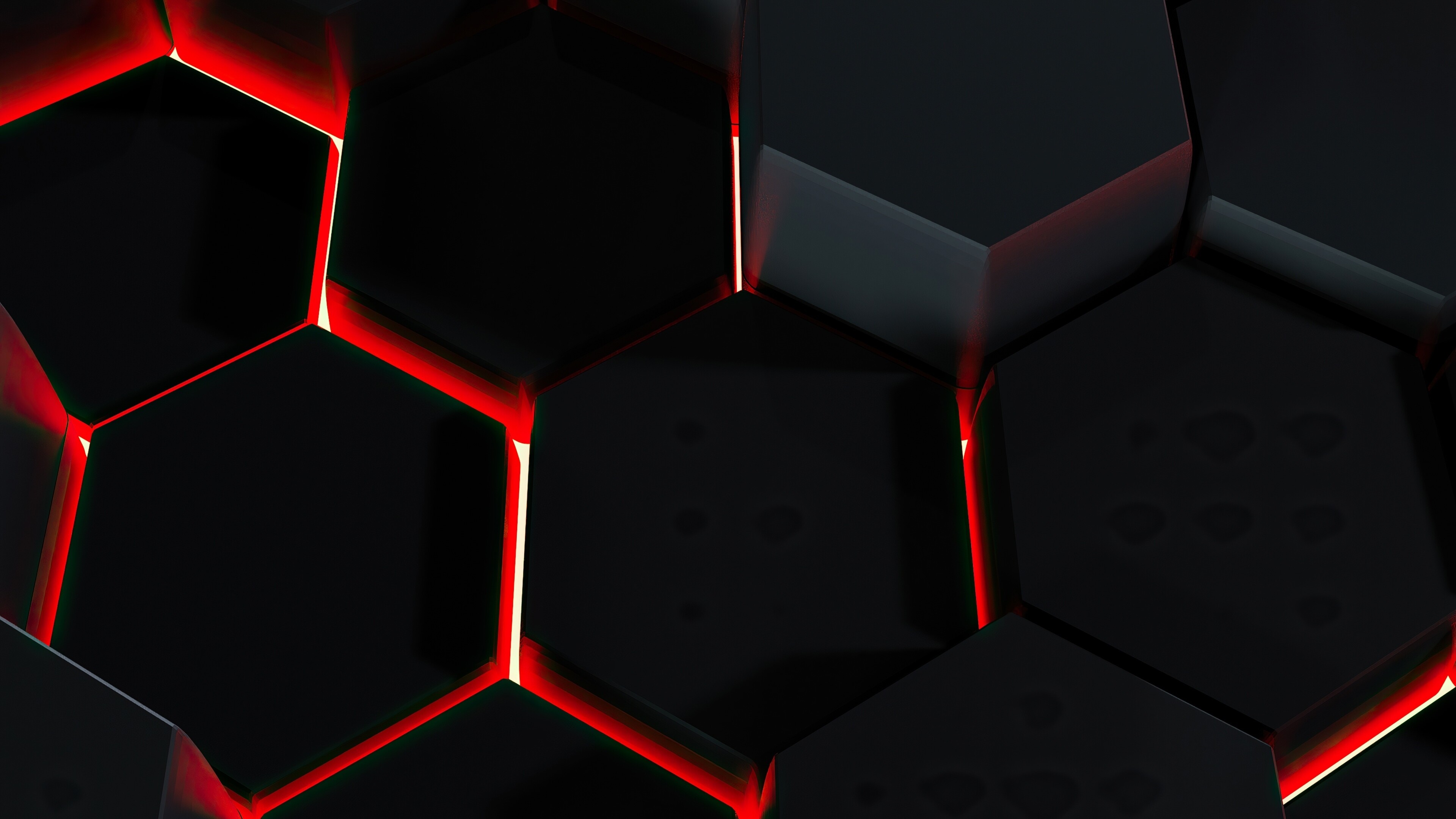 Glow in the Dark: Composite material, Glowing edges, Cell pattern, Abstract, Cells. 3840x2160 4K Background.