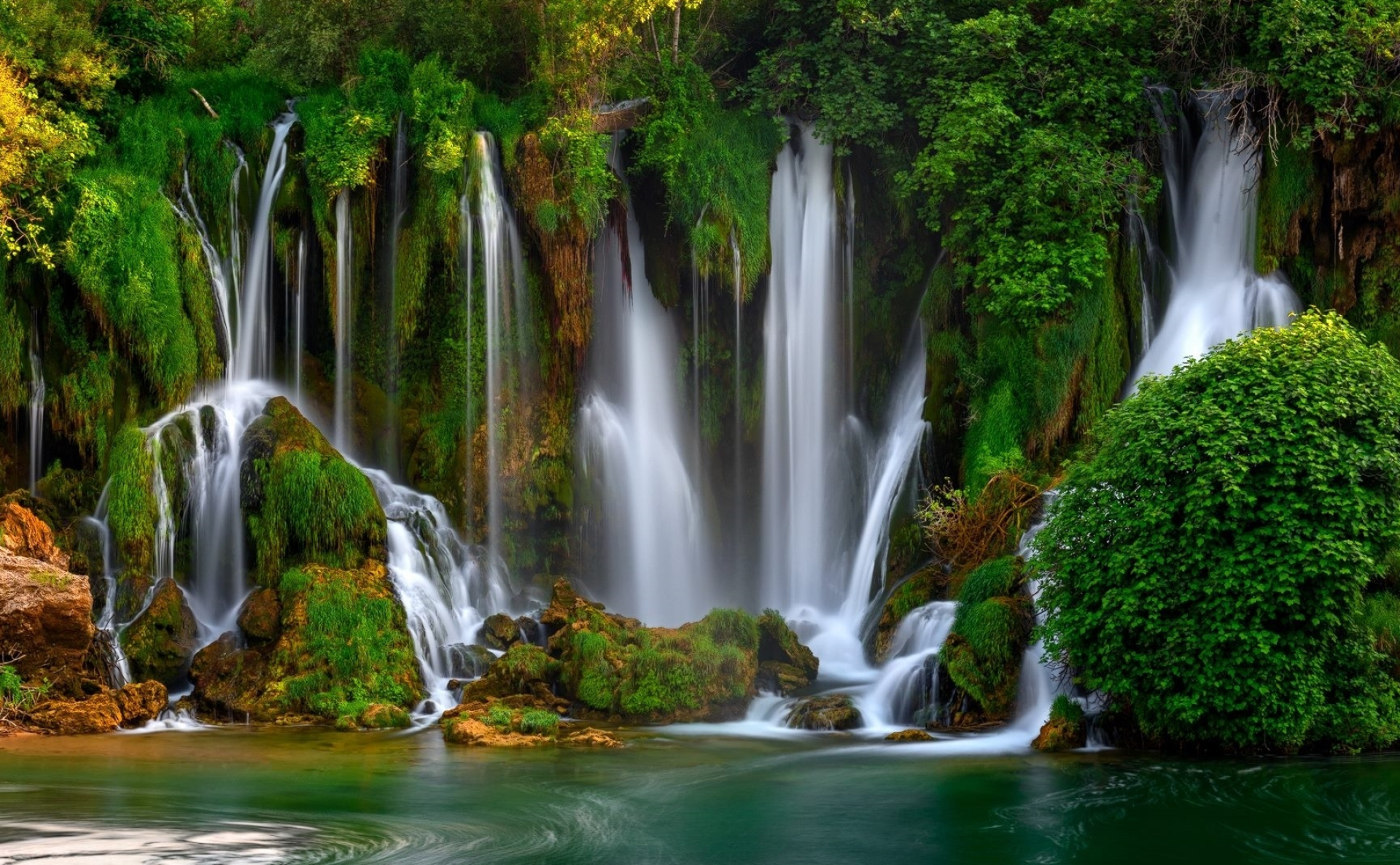 Picturesque vegetation, Rocky river, Kravice Waterfalls, Nature wallpapers, 1920x1190 HD Desktop