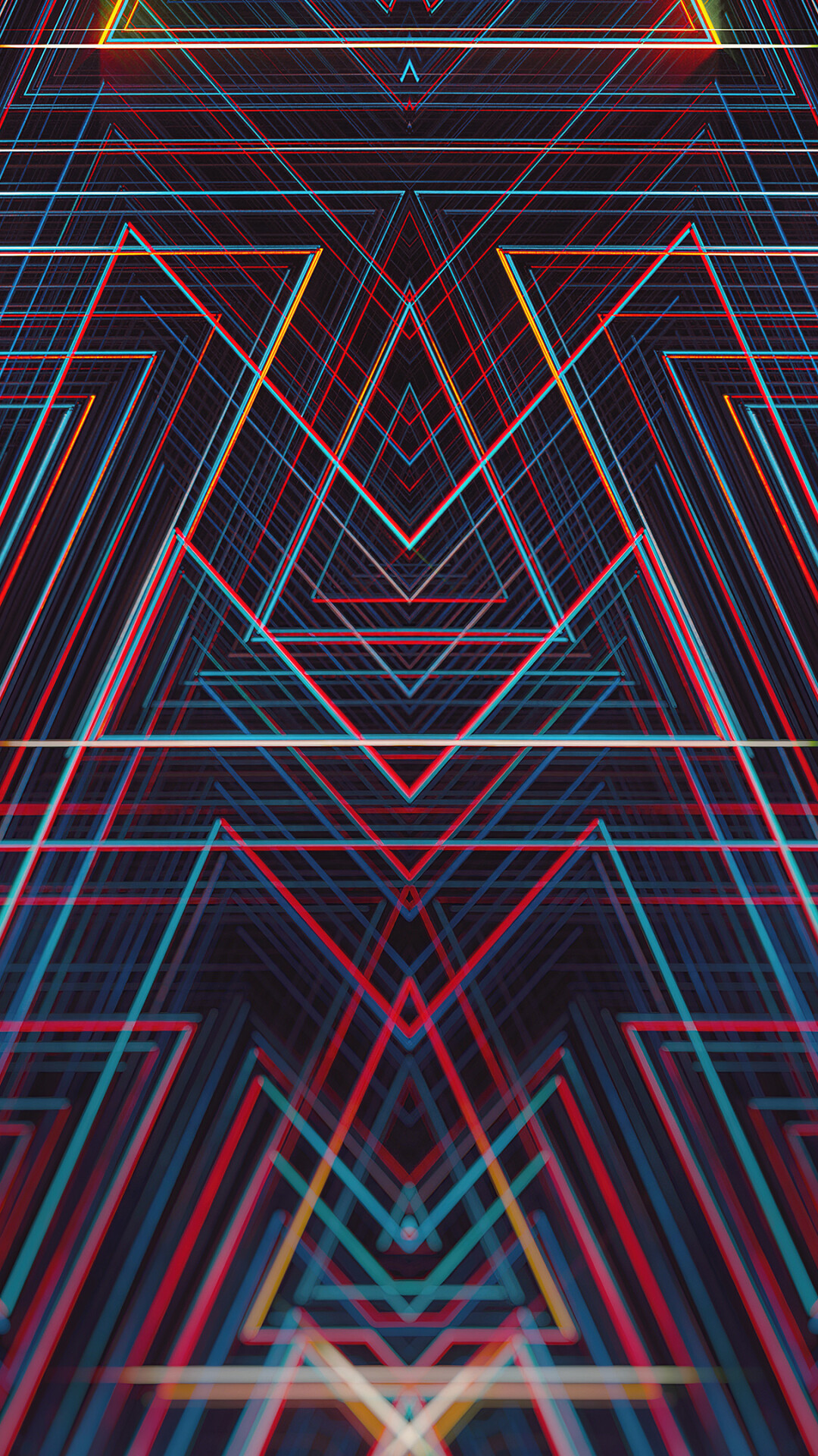 Geometric Abstract: Multicolored line segments, Acute angled triangles. 1080x1920 Full HD Wallpaper.