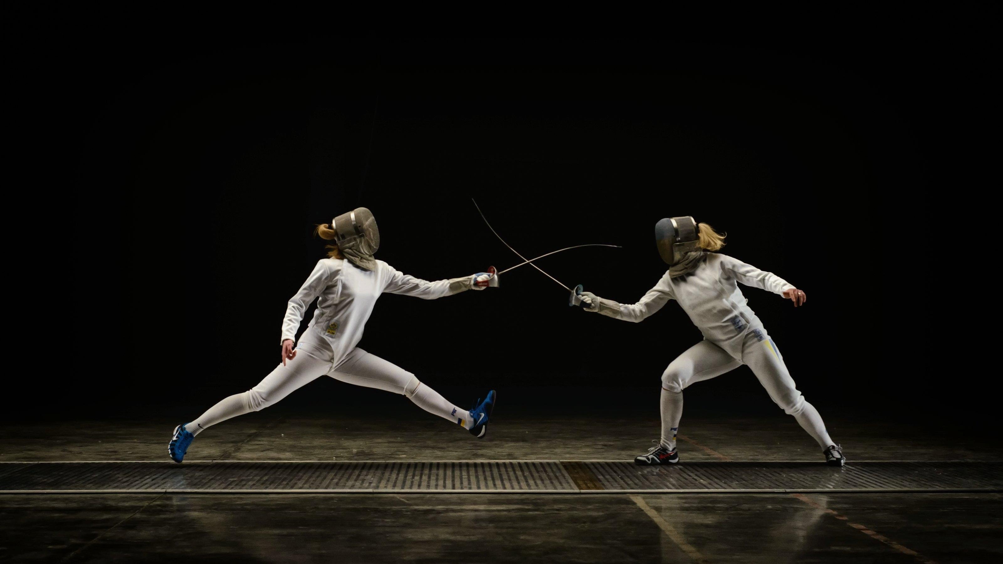 Fencing: Competitive combat sports, Official Olympic and Paralympic sport. 3200x1800 HD Background.