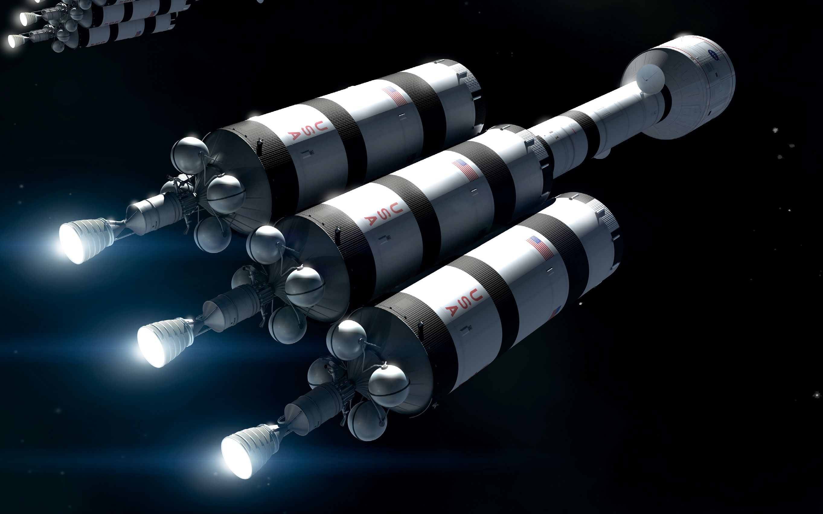 Spacecraft: Nuclear rocket ship to Mars, Solar System, Artificial satellite. 2730x1710 HD Background.