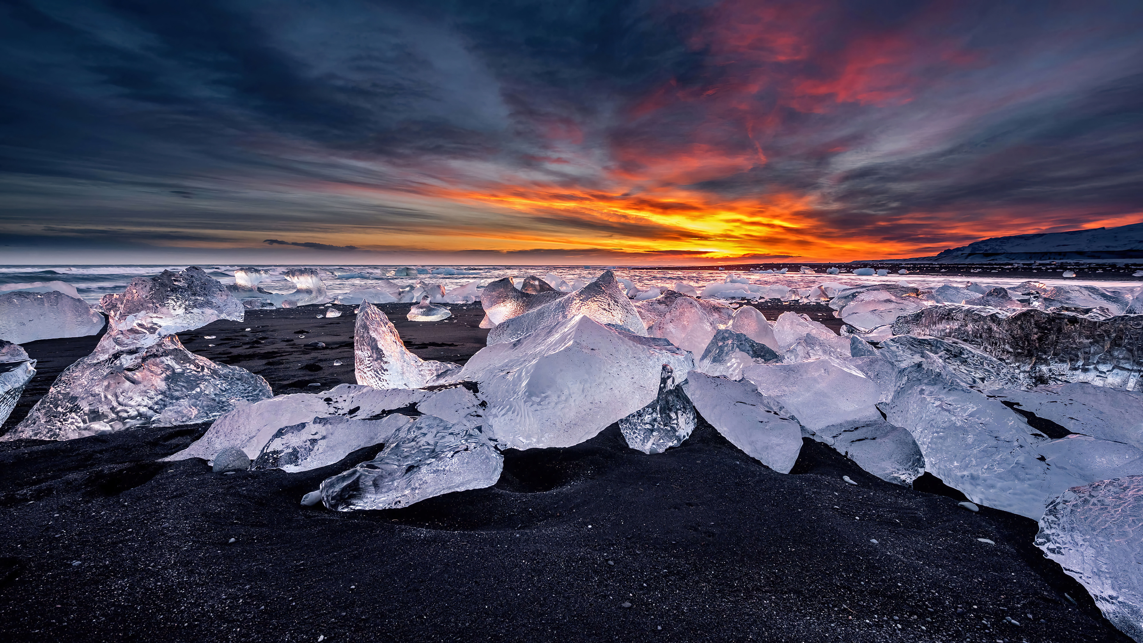 Ice on island wallpaper, Frozen wonderland, Majestic glaciers, Crystal clear waters, 3840x2160 4K Desktop