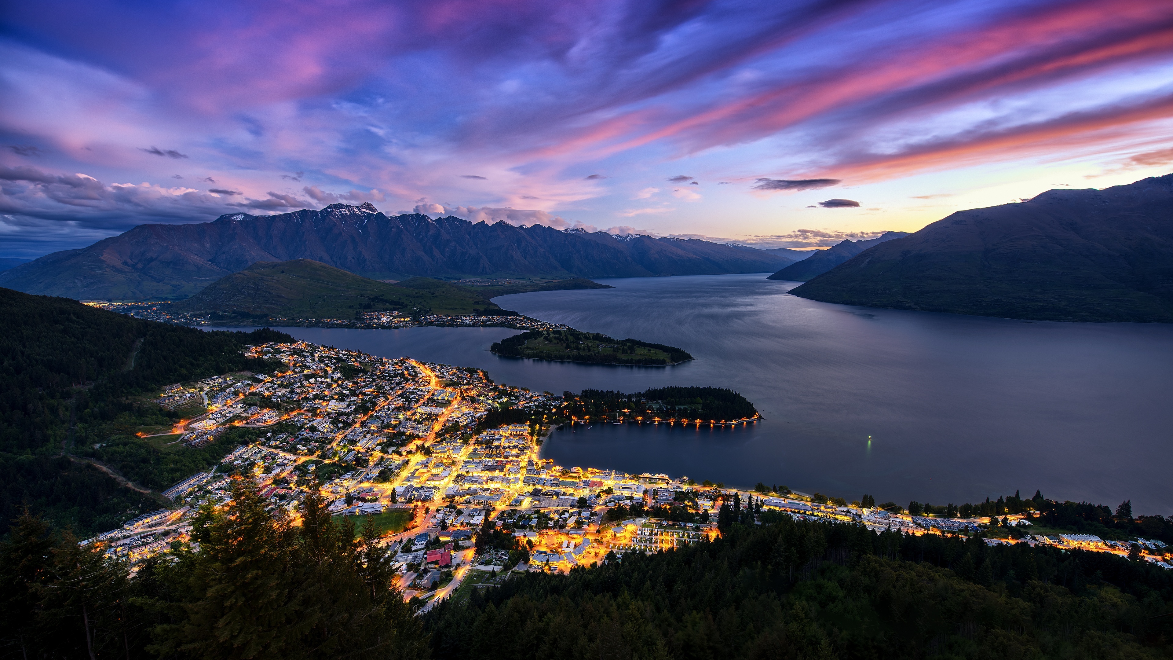 Queenstown New Zealand, Night free pictures, Fonwall, Travels, 3840x2160 4K Desktop