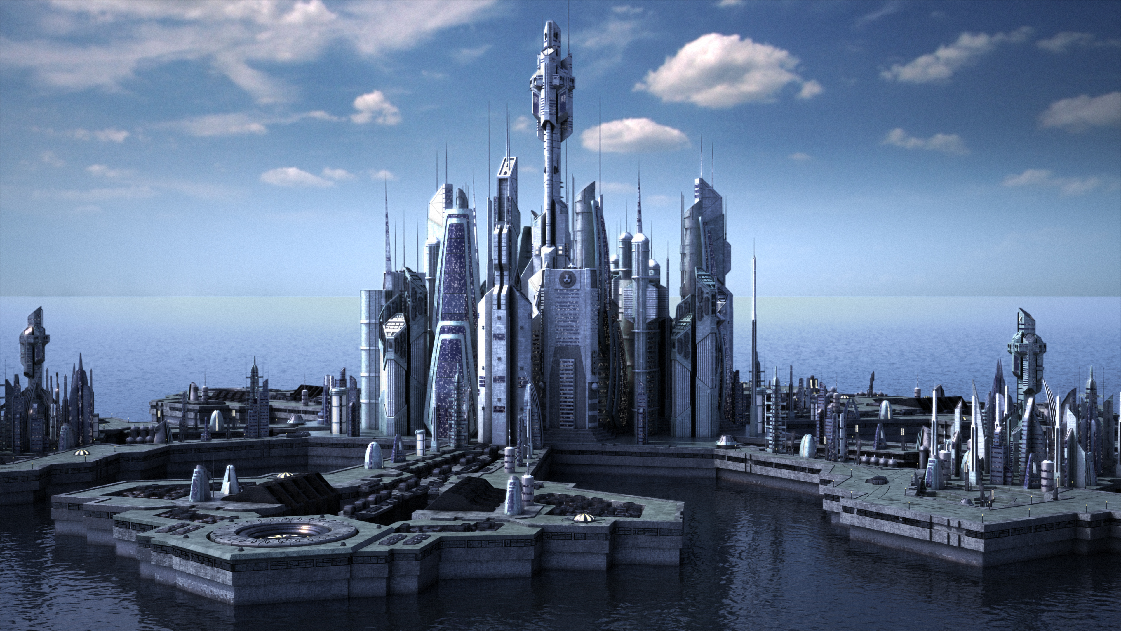 Futuristic City Skyline, Atlantis City, Star Gate Atlantis, Stargate, 3840x2160 4K Desktop