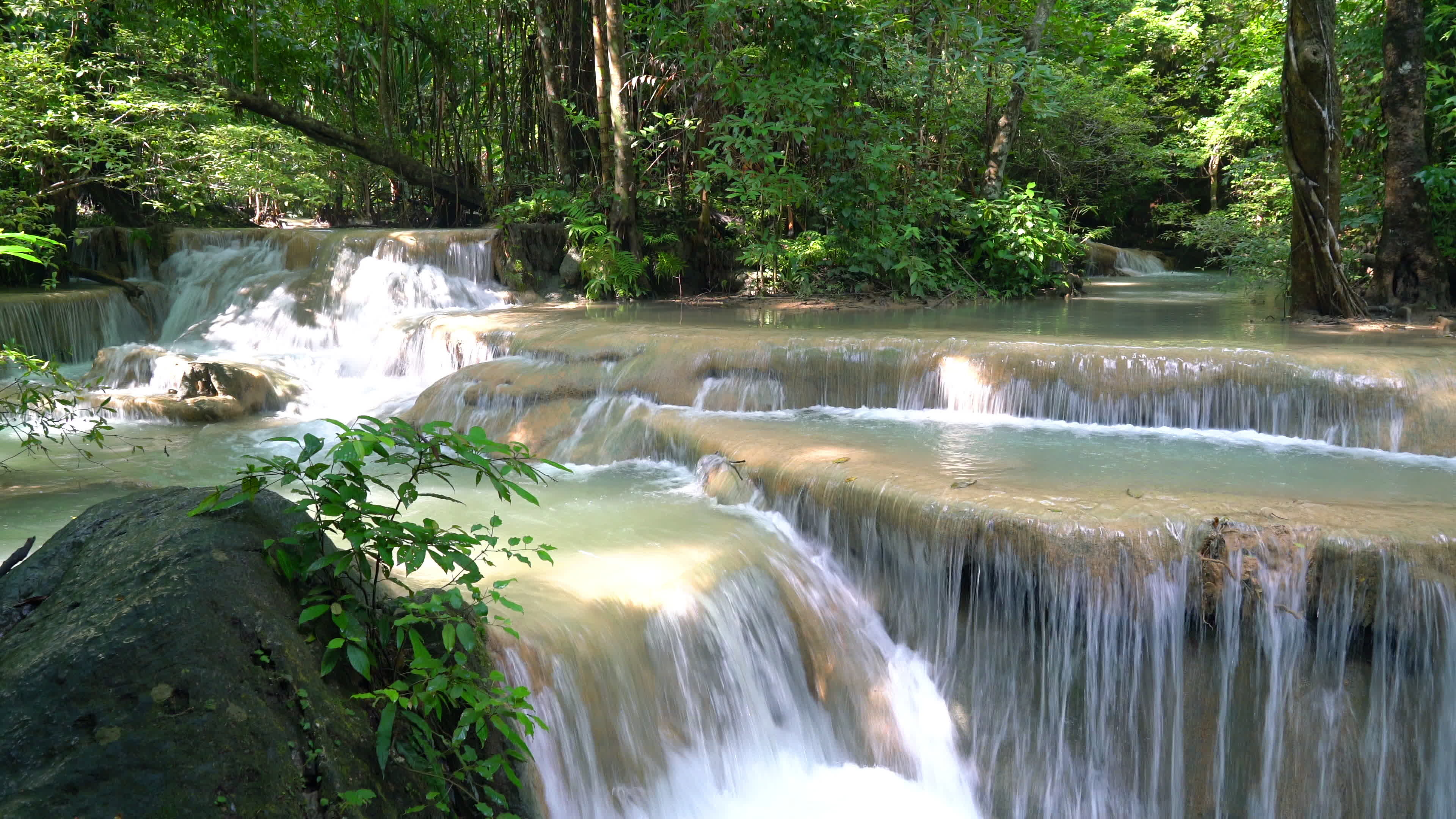 Erawan National Park, Waterfall stock video, Free download, 3840x2160 4K Desktop