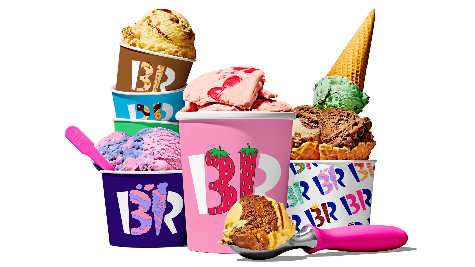 Baskin Robbins: More than 500 flavors by the time of the 31st anniversary, 2,500 shops in the US. 1920x1080 Full HD Background.