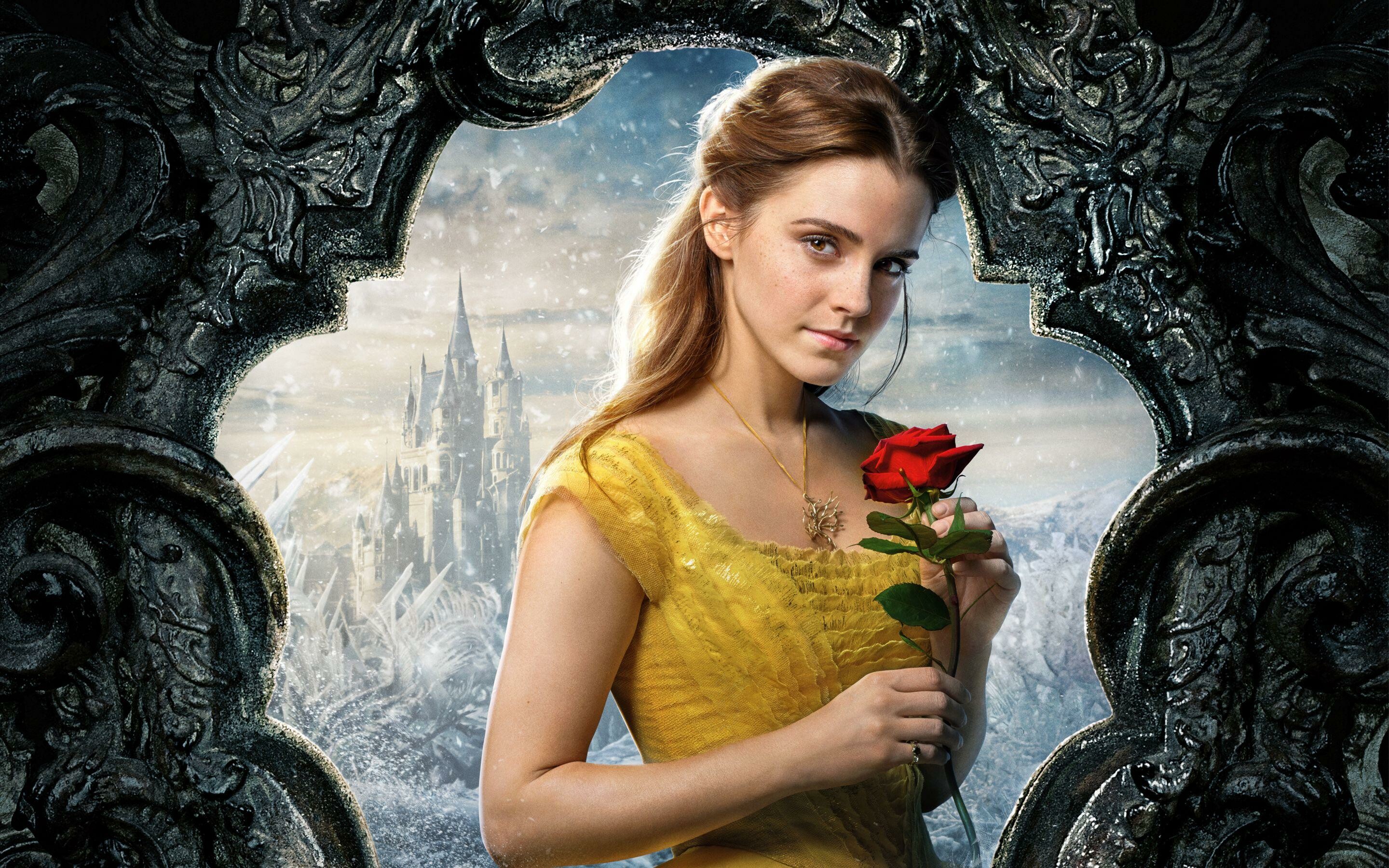 Beauty and the Beast: Emma Watson as Belle, a young benevolent bibliophile who seeks for life beyond the confines of her village. 2880x1800 HD Background.