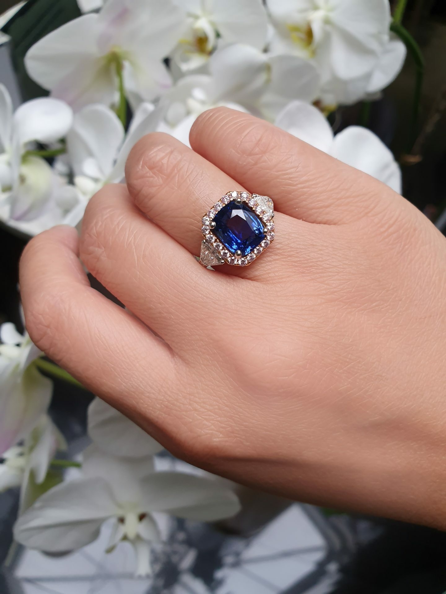 Blue sapphire, Pink diamond, Luxury ring, 1440x1920 HD Phone