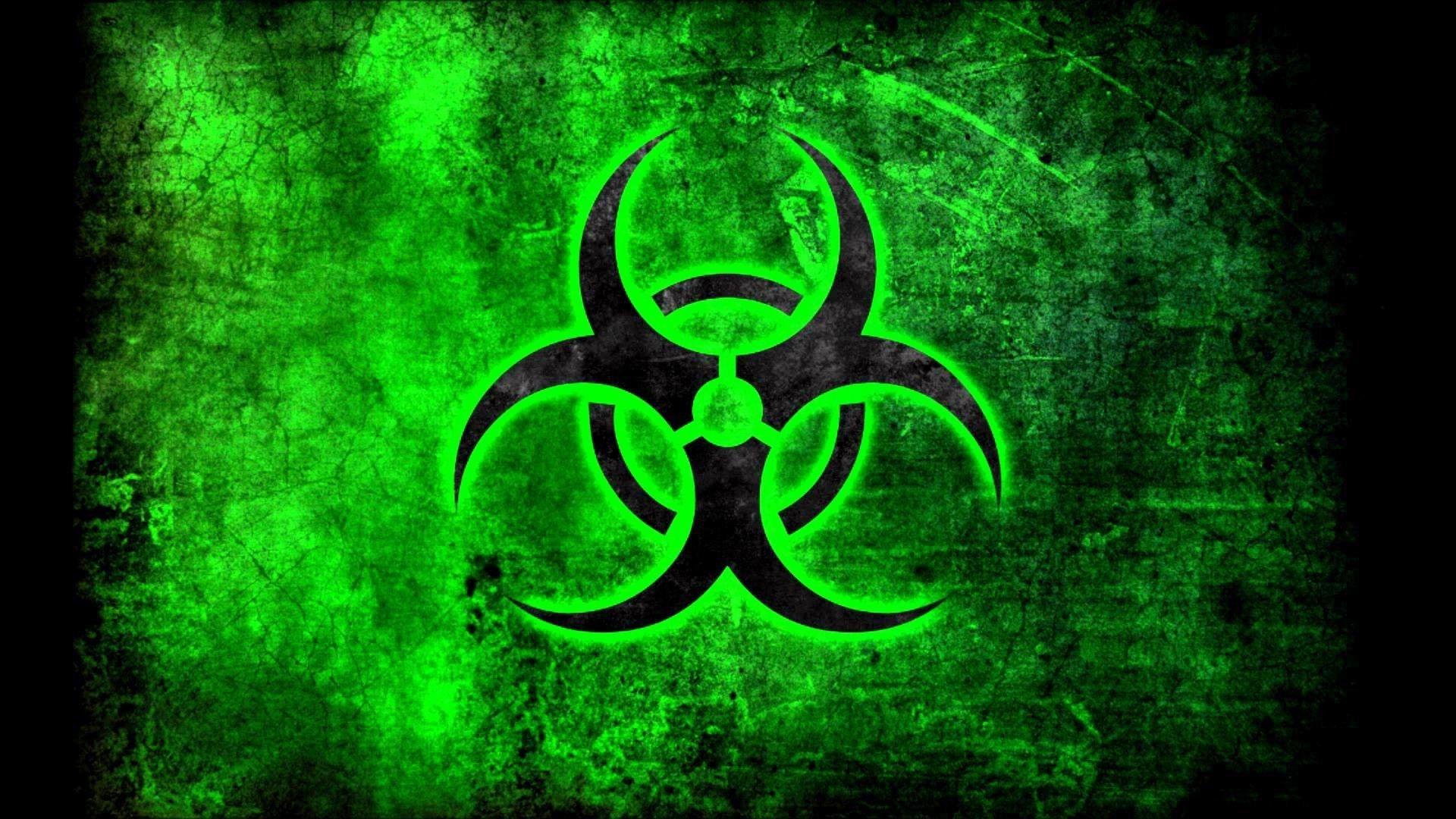 Green Biohazard: A part of the system of labels, developed by the United Nations to harmonize hazard warnings. 1920x1080 Full HD Background.