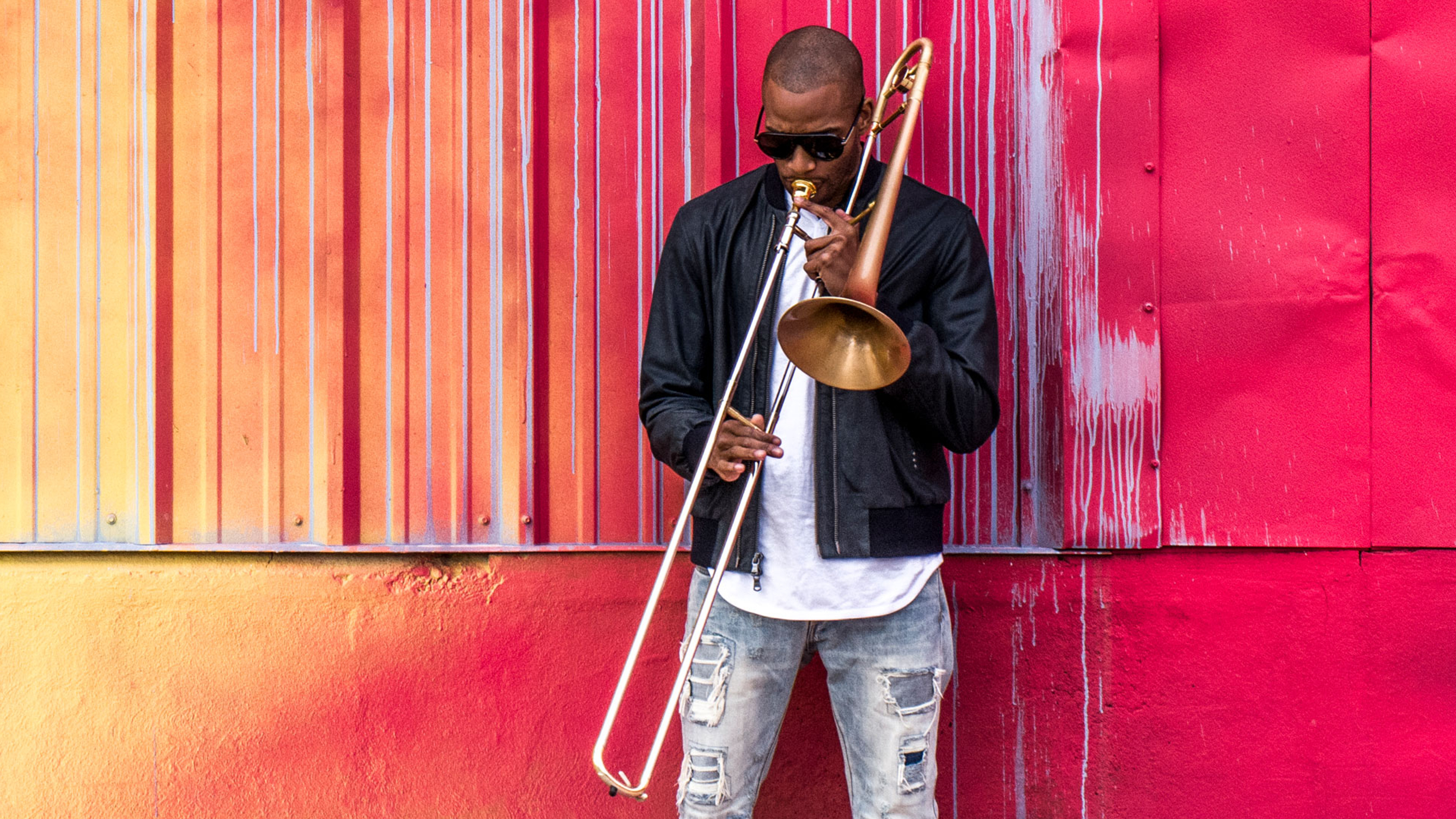 Trombone: Trombone Shorty, Artist, Troy Andrews, A large musical instrument of the brass family. 3840x2160 4K Background.