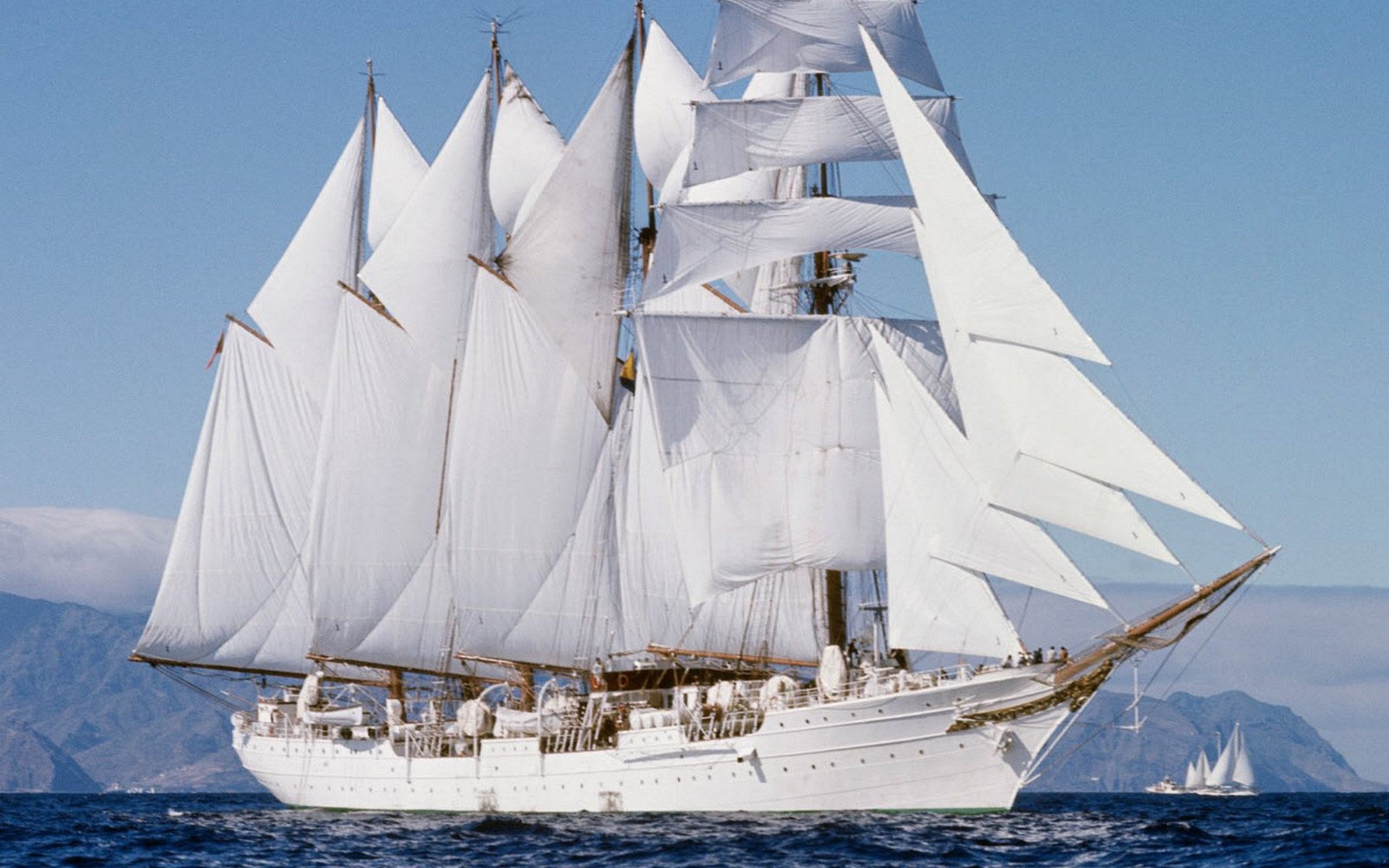 Schooner: Sailing ship, Fore-and-aft rigged vessel, Full sails. 1920x1200 HD Background.