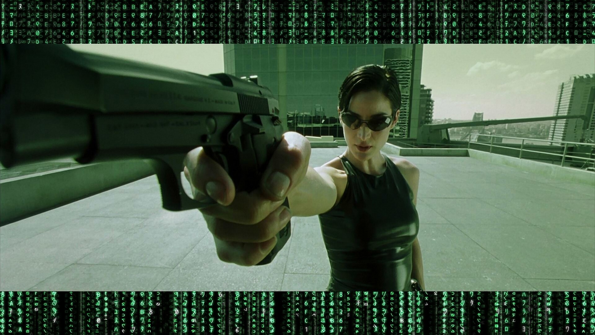 Matrix Franchise: Trinity, Portrayed by Carrie-Anne Moss. 1920x1080 Full HD Background.