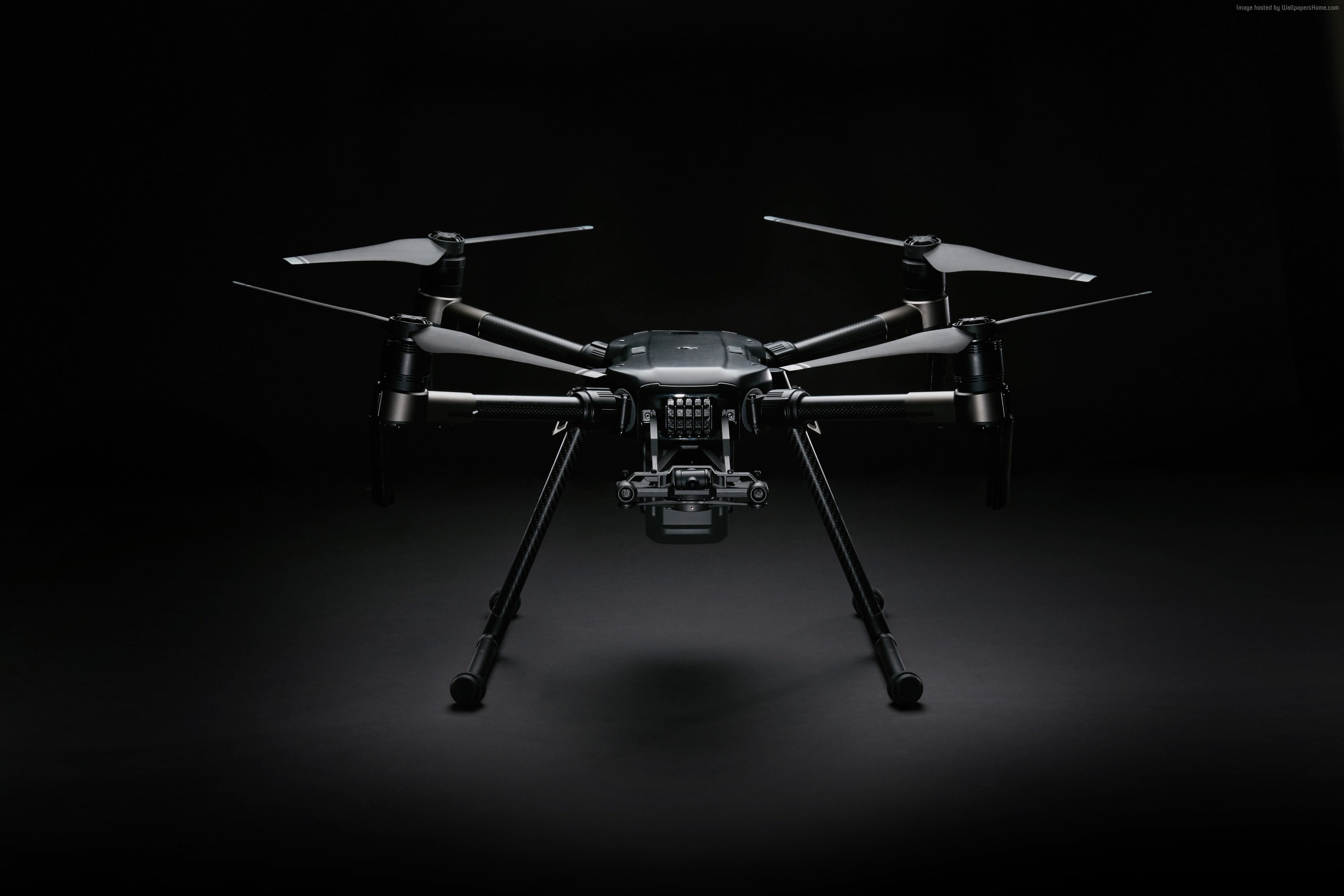 Drone: Black quadcopter in the sky, An aircraft guided by remote control, Multicopter. 3000x2010 HD Wallpaper.