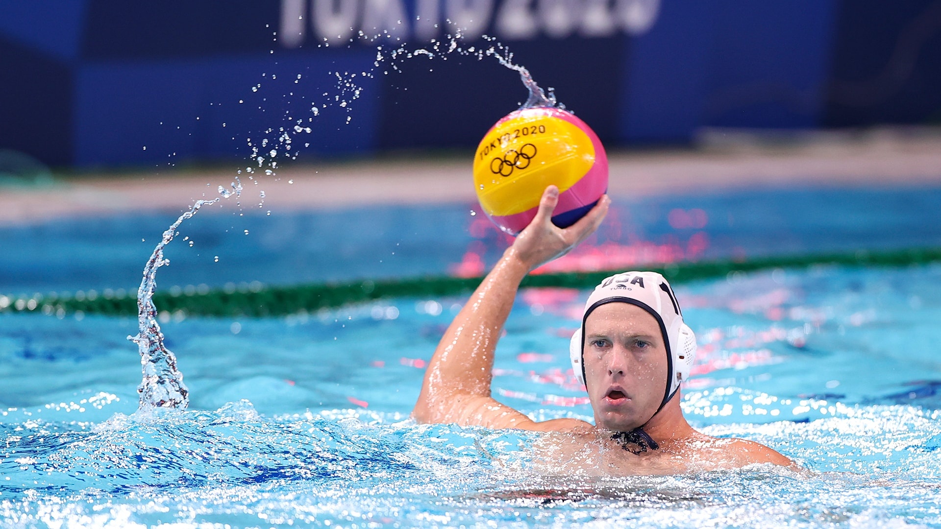 Water Polo: The USA vs. Japan, The 2020 Tokyo Summer Olympic Games. 1920x1080 Full HD Background.