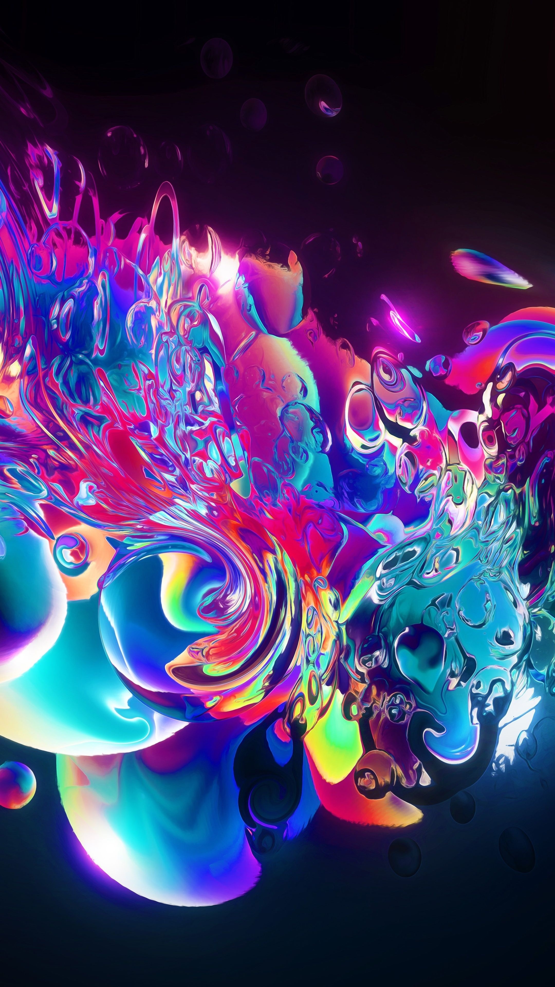 Graphic: Abstract colorful liquid blast art, Multicolored chaotic forms. 2160x3840 4K Wallpaper.