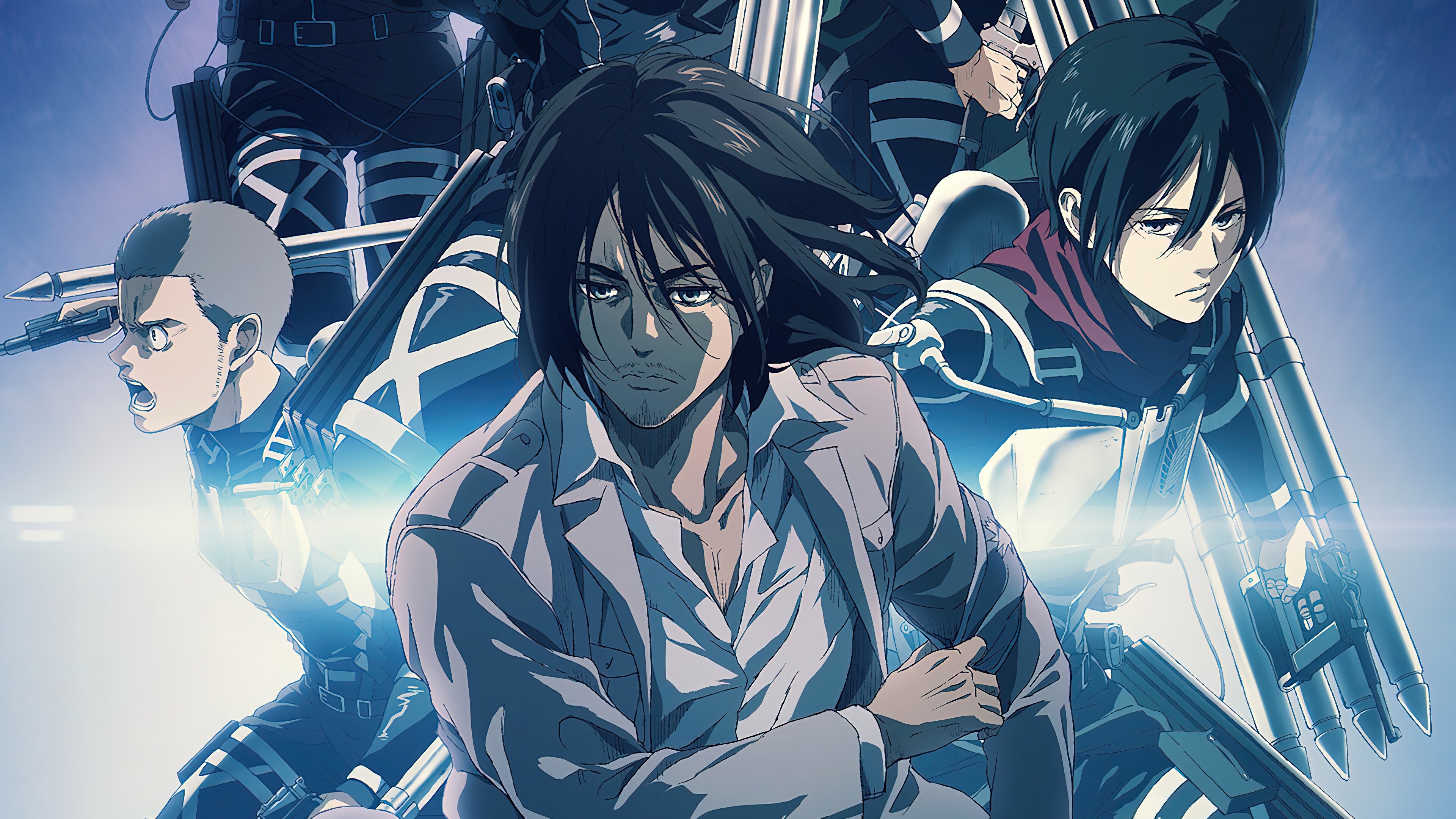 Attack on Titan: The Final Season: Anime, Conny Springer, Mikasa Ackermann, Eren Jaeger. 3840x2160 4K Background.