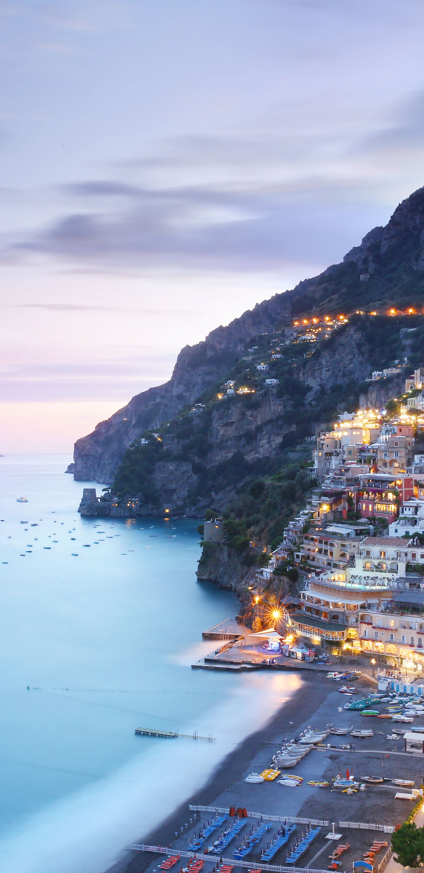 Italy: Coastal city, Positano, The country allied with Nazi Germany and the Empire of Japan. 1440x2960 HD Background.