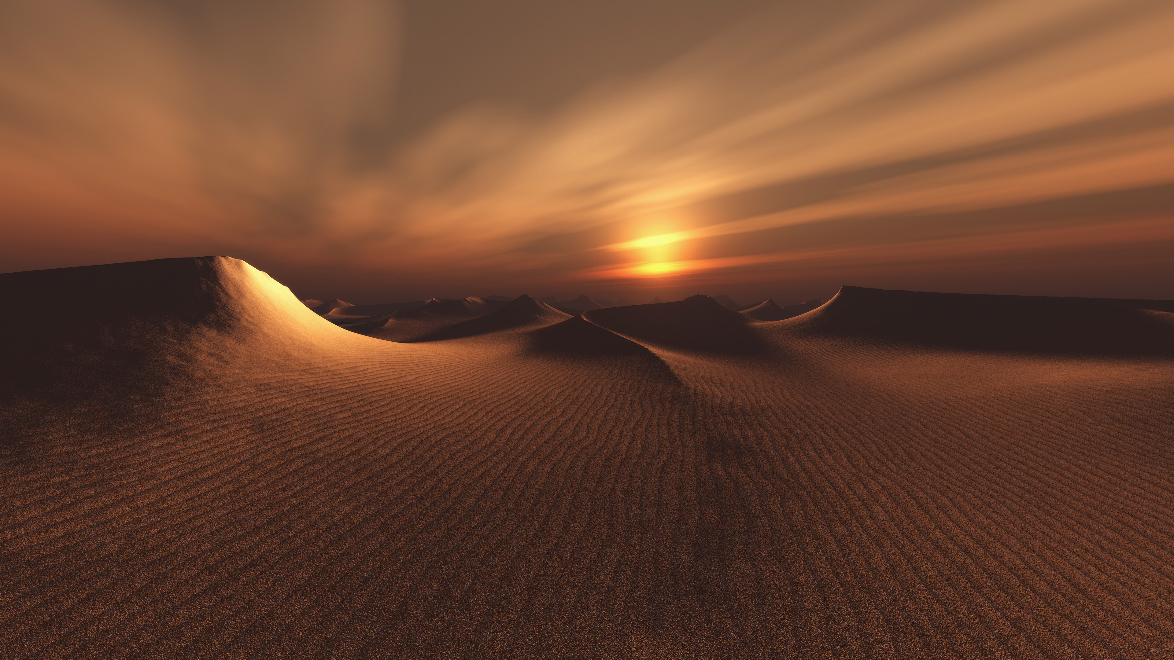 Desert: Wind-blown sand grains striking any solid object in their path can abrade the surface. 3840x2160 4K Wallpaper.